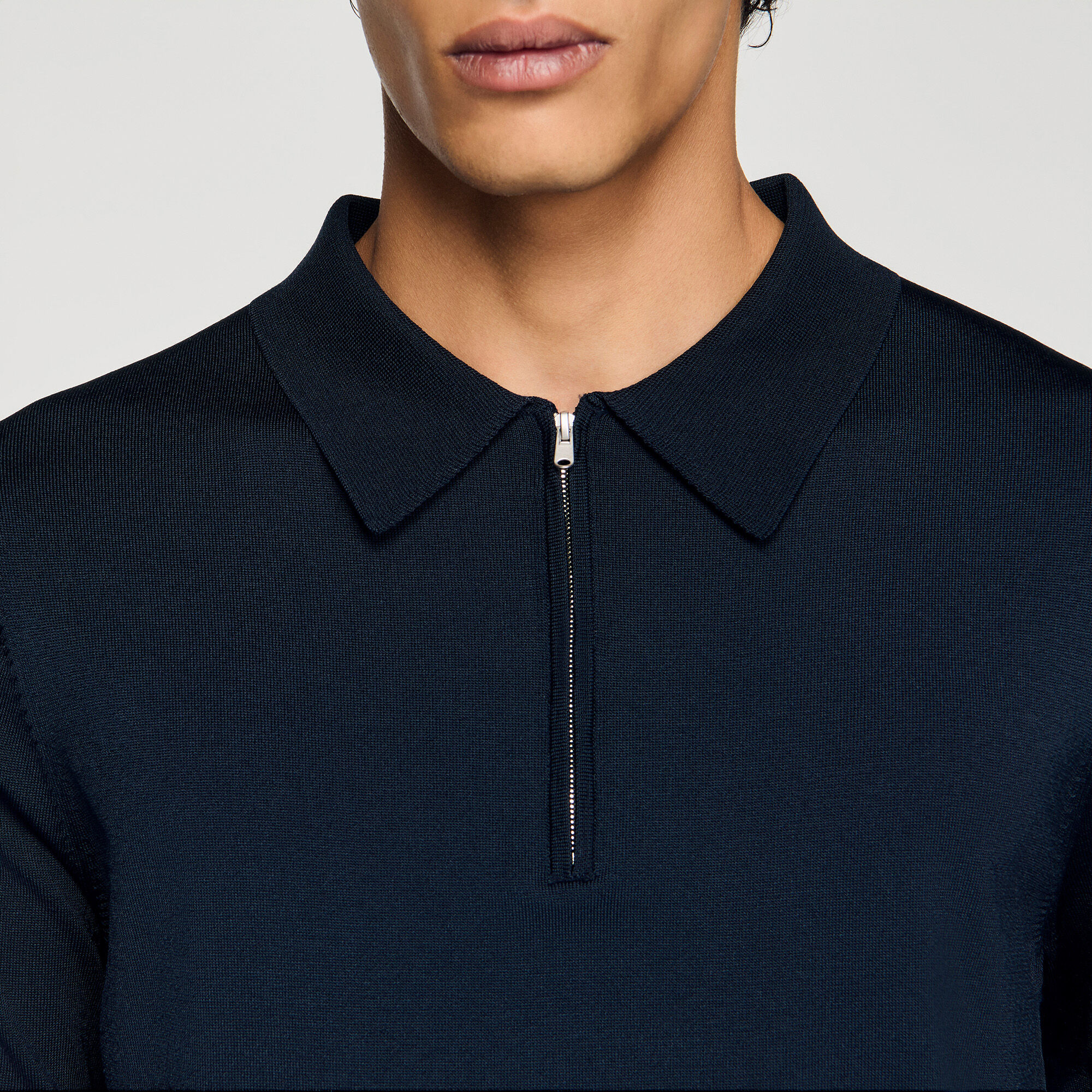 Knitted polo with zip collar