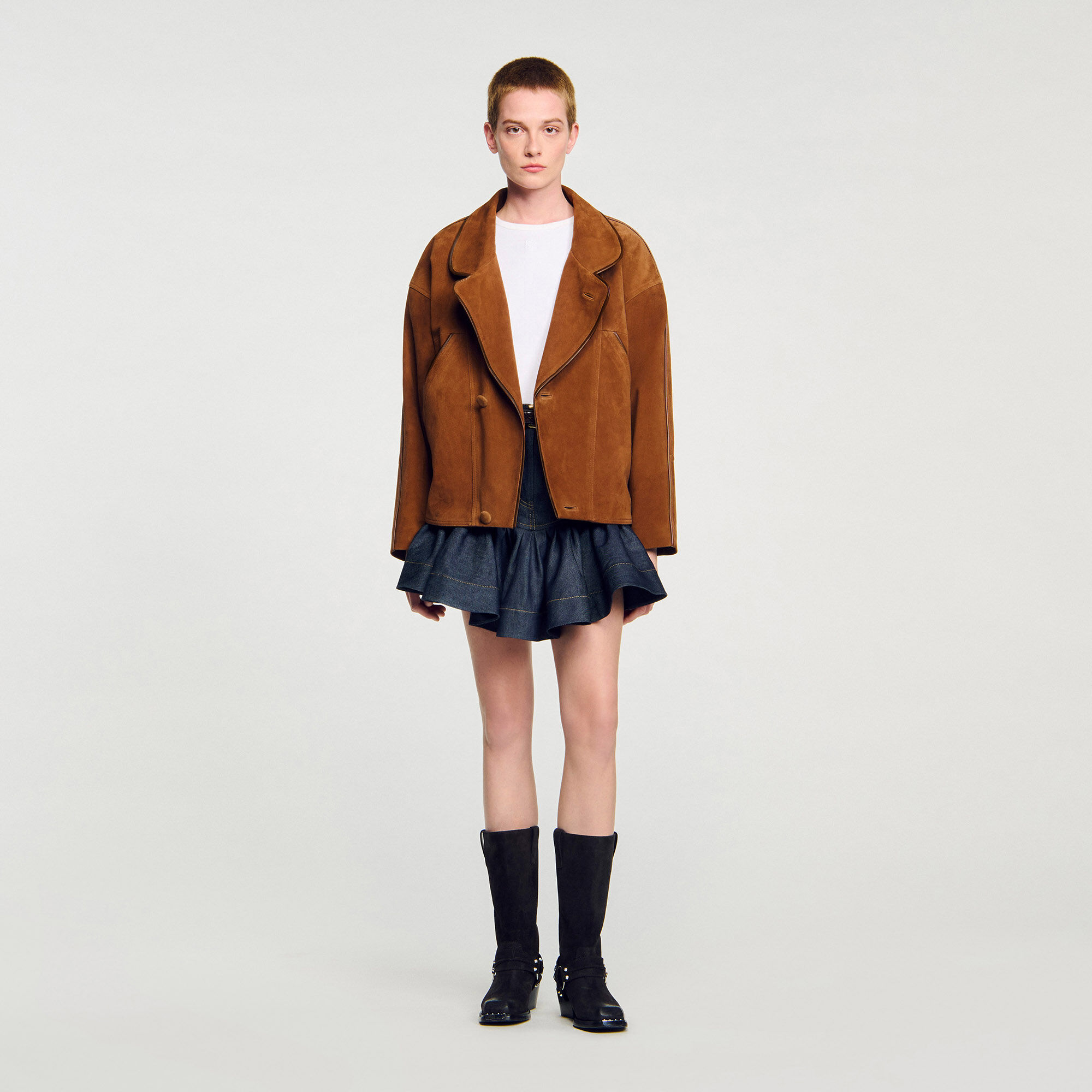 Oversized suede jacket brown For Women | Sandro Paris