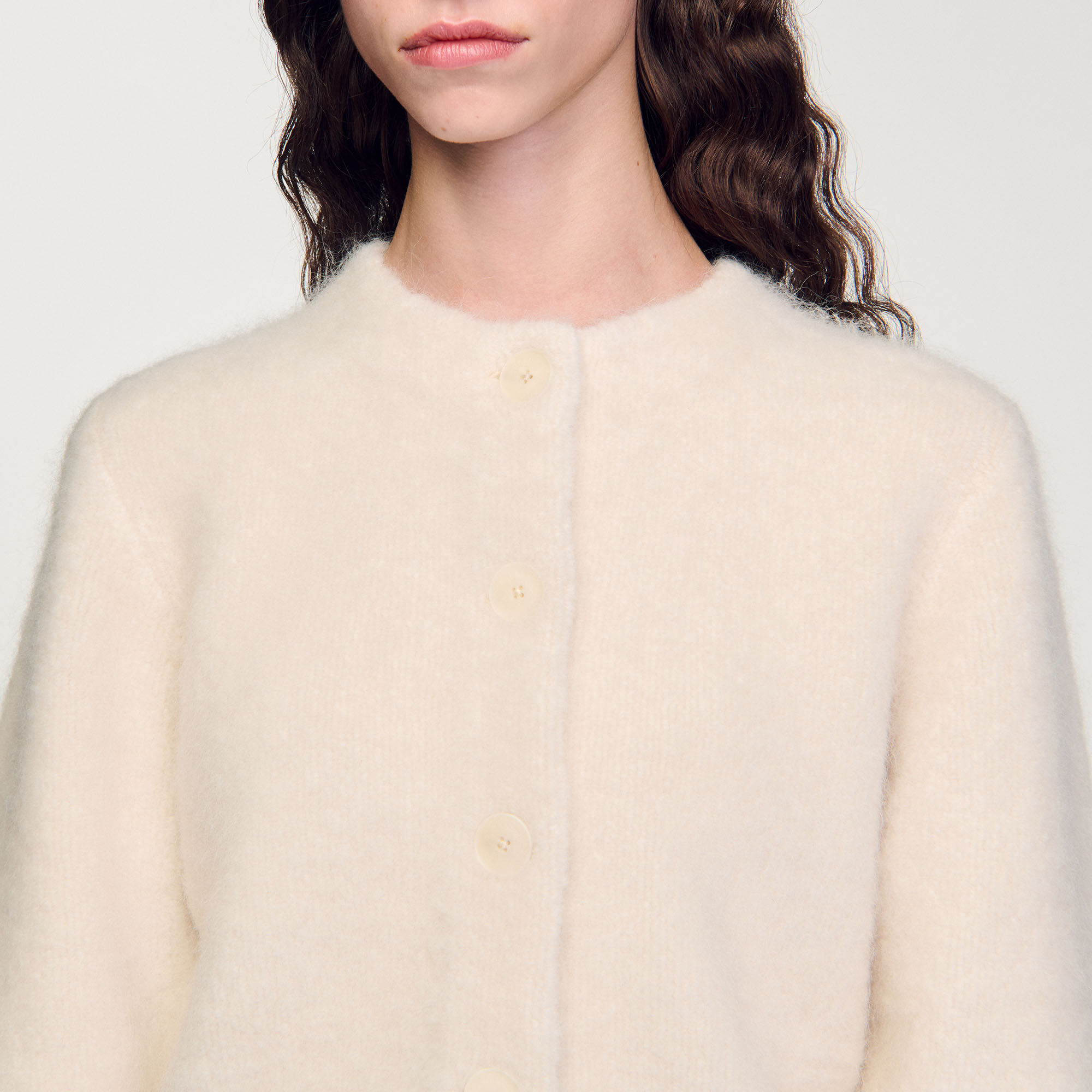 Cropped fluffy knit cardigan white / beige For Women Cropped fluffy knit cardigan white / beige For Women