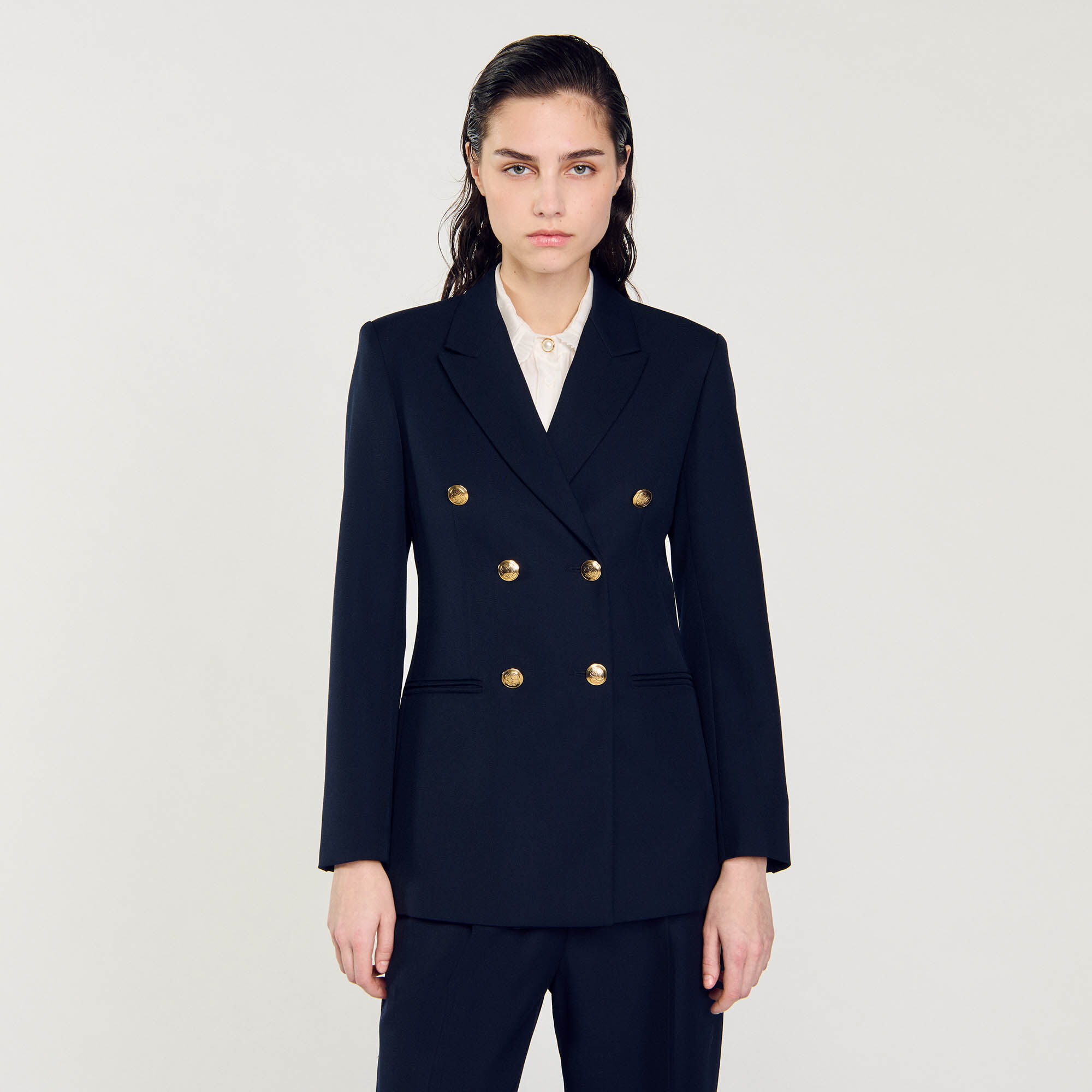 【SANDRO】 Double-breasted suit jacket Double-breasted suit jacket black / gray For Women | Sandro