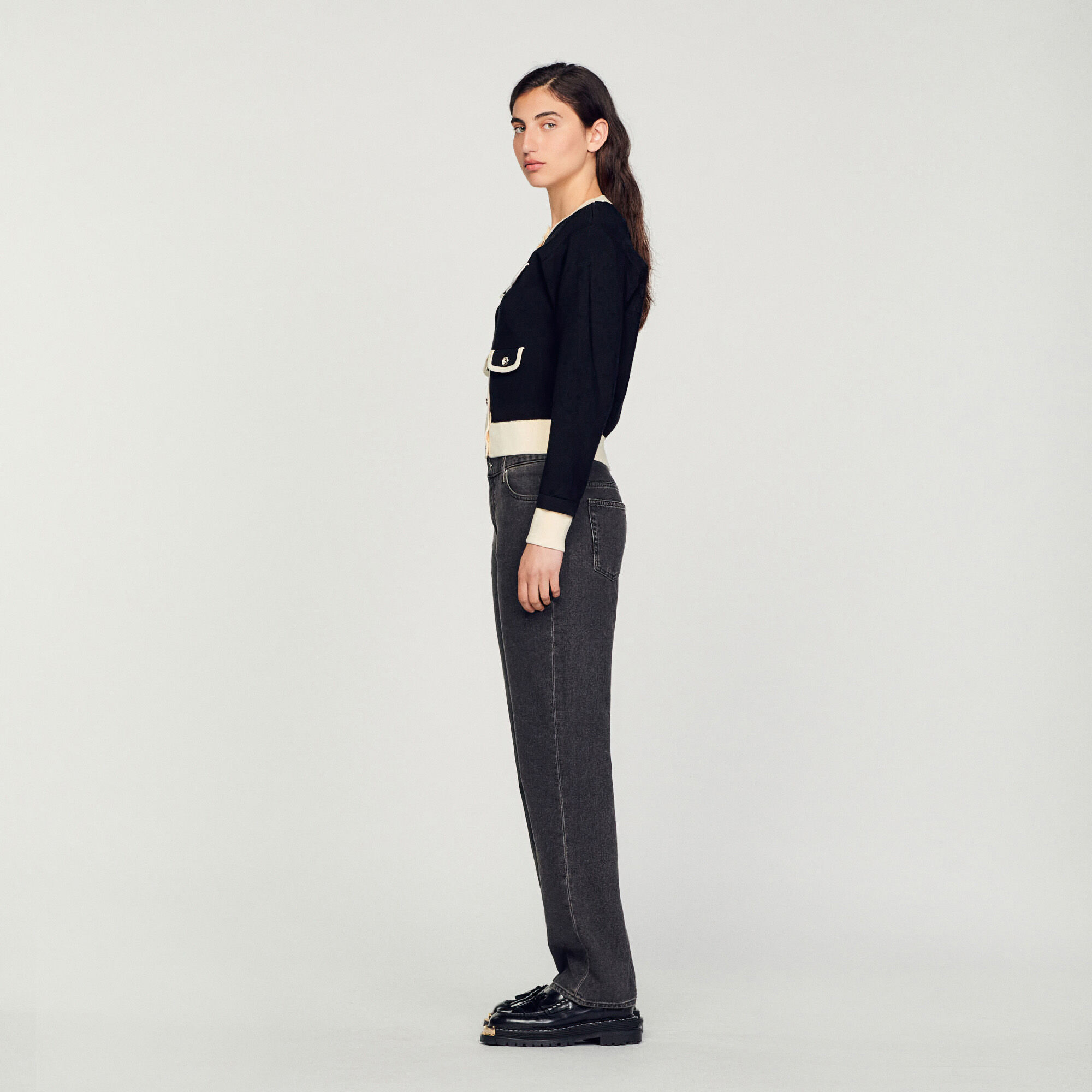Two-tone cardigan with buttons