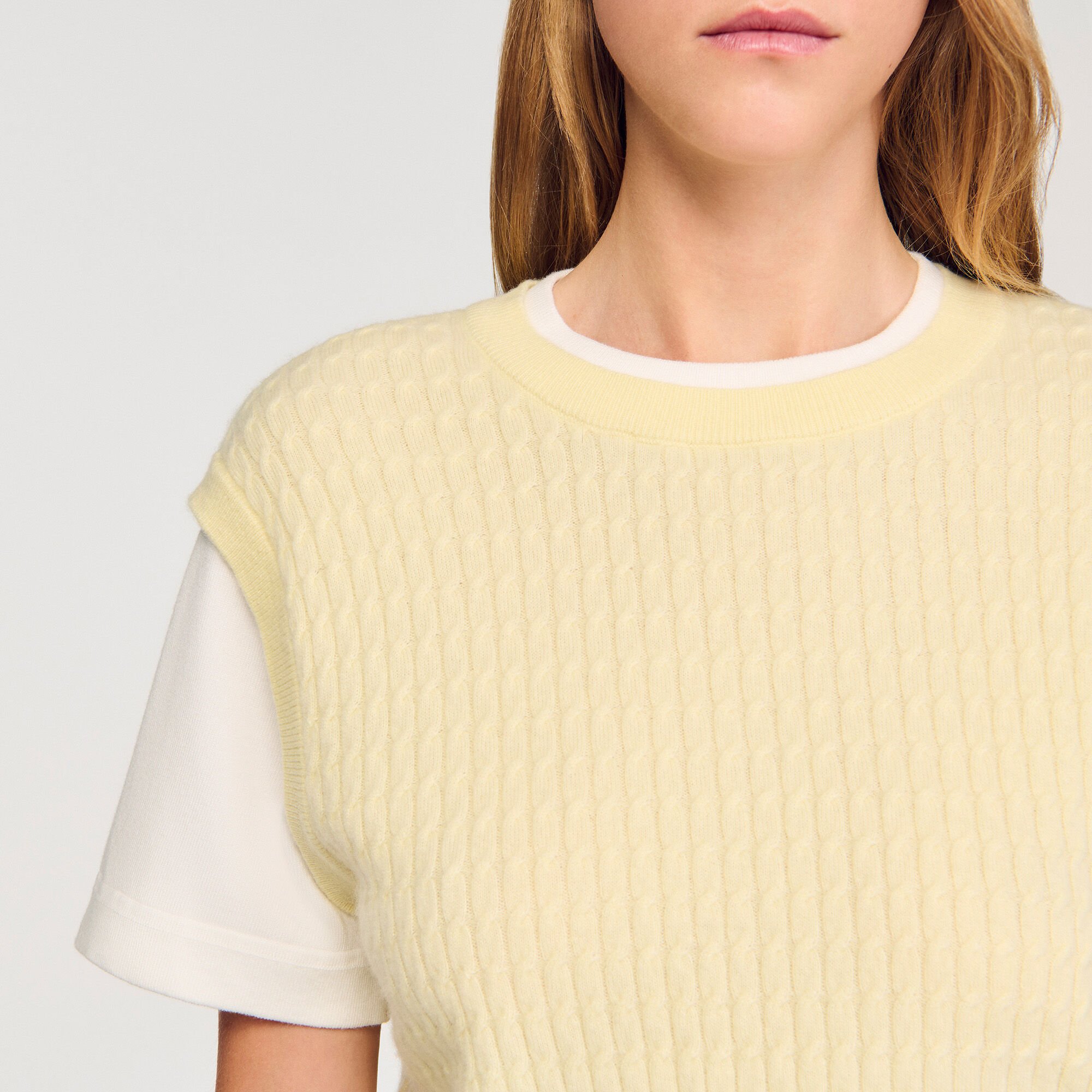 Dual-material knit sweater
