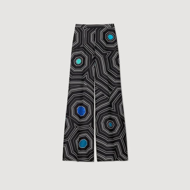 Spiral-print silk trousers