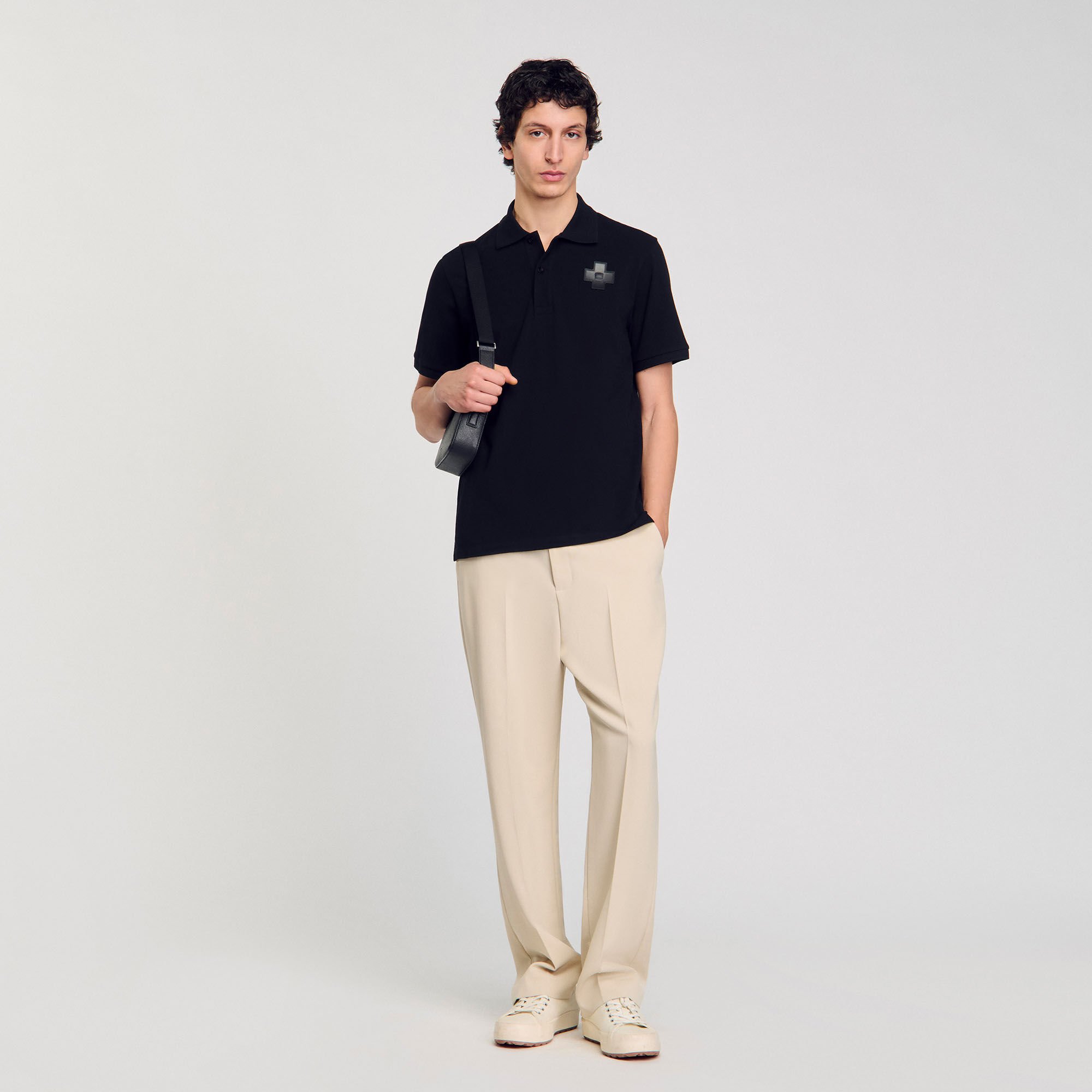 Knitted polo shirt with zip collar black / gray for Men
