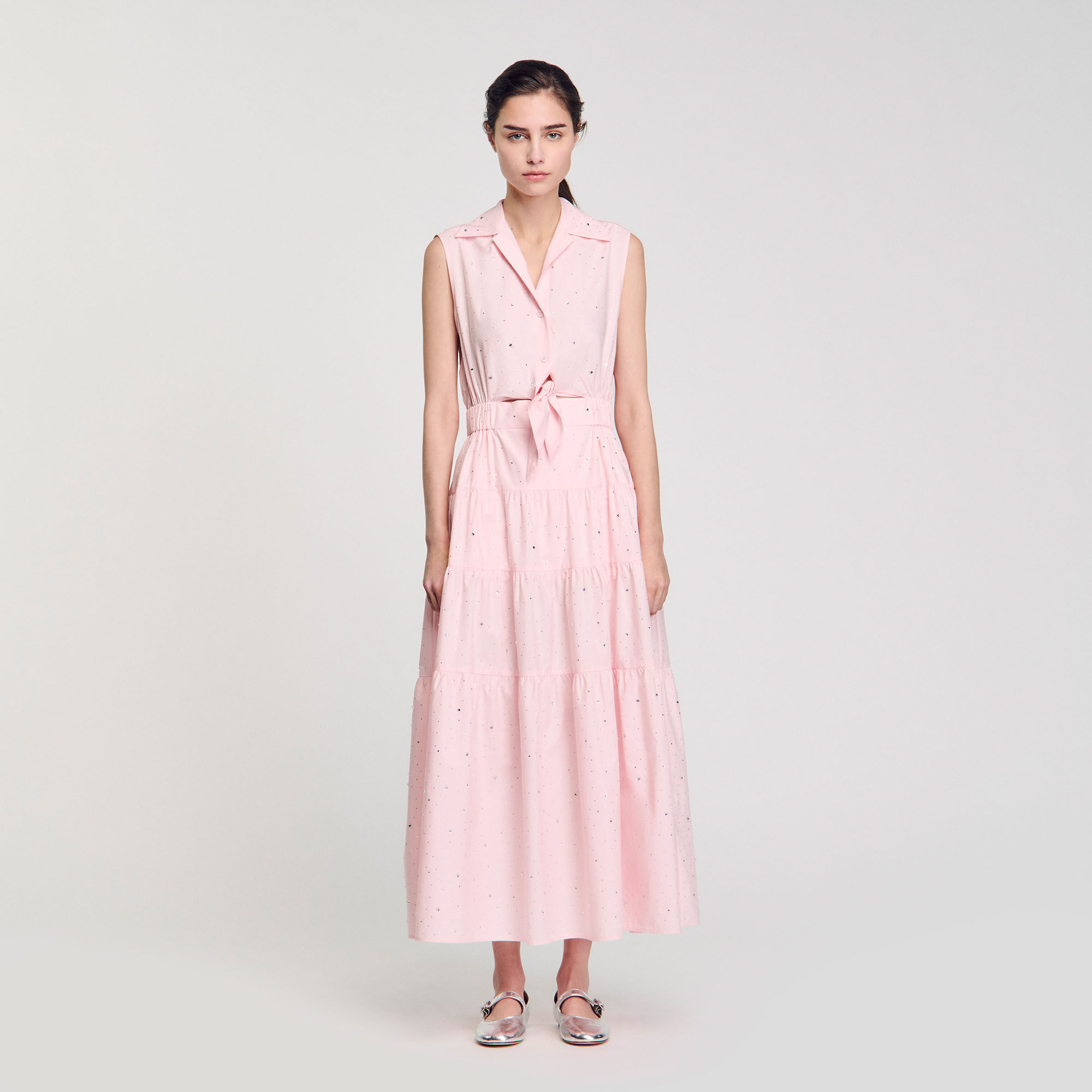 Rhinestone tie-front maxi dress pink For Women | Sandro Paris