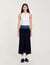 Dual-material denim and tweed skirt