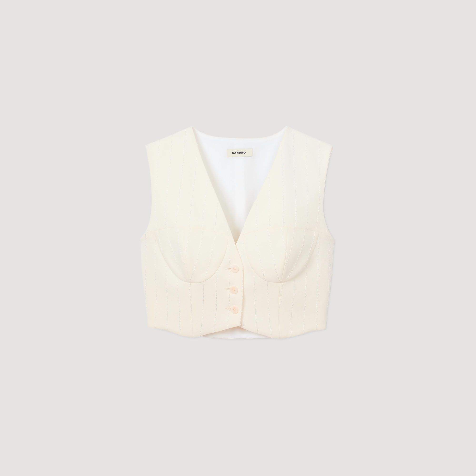 ジャケットその他 IONSEOUL Sena glossy pearl crop down jacket JE621 Sequin cropped jacket white / beige For Women | Sandro Paris