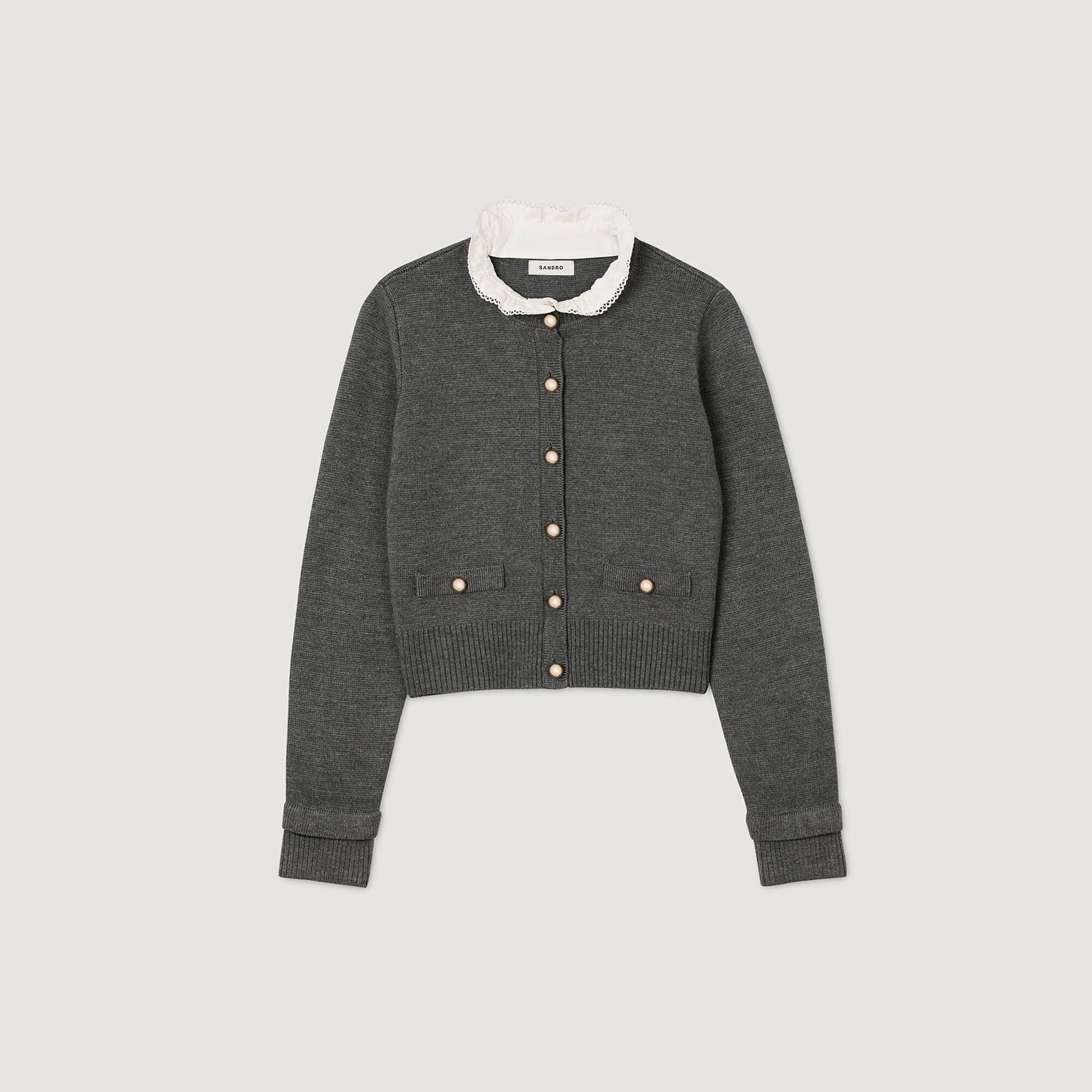 Cardigan with detachable ruffle collar