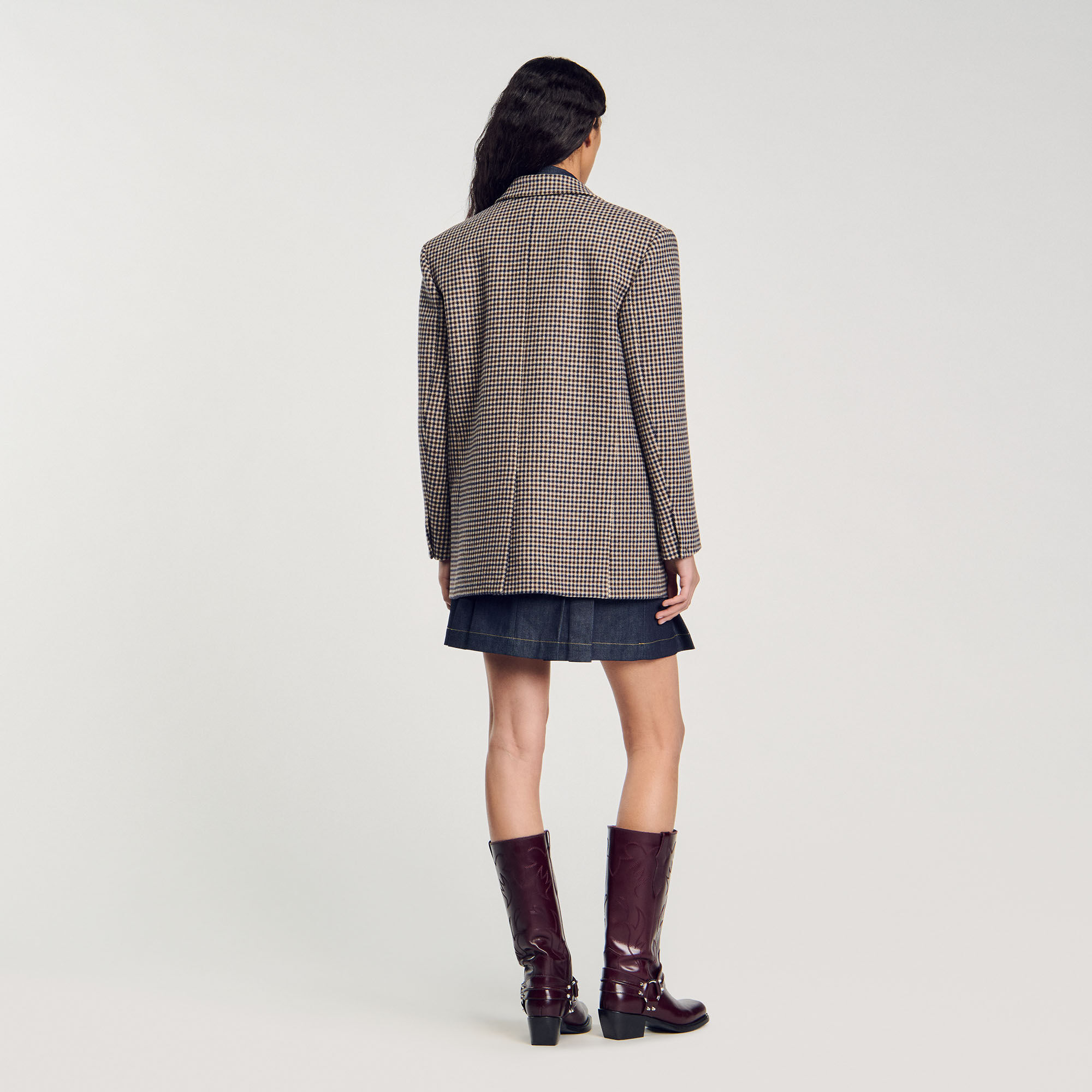 Small-check suit jacket blue For Women | Sandro Paris