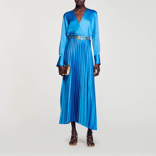 Pleated Satin-Effect Maxi Dress