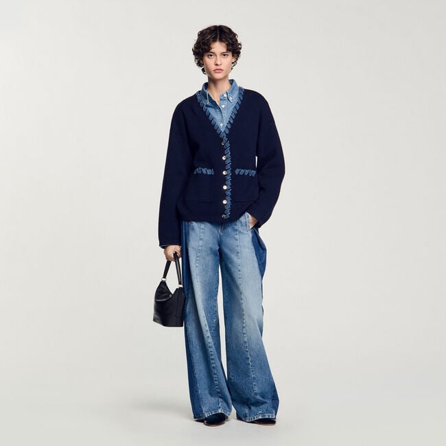 Cardigan with denim details