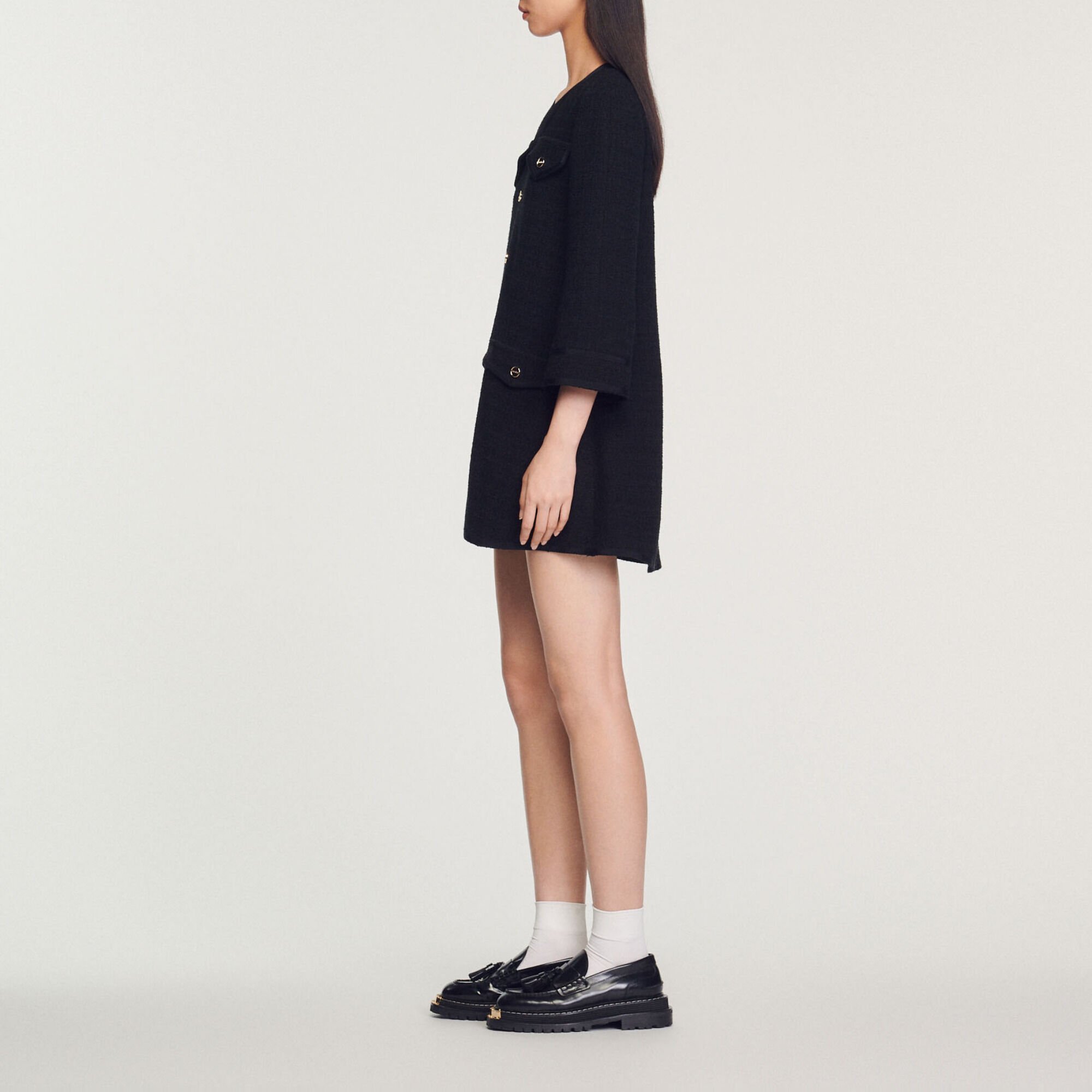 Long-sleeved short tweed dress