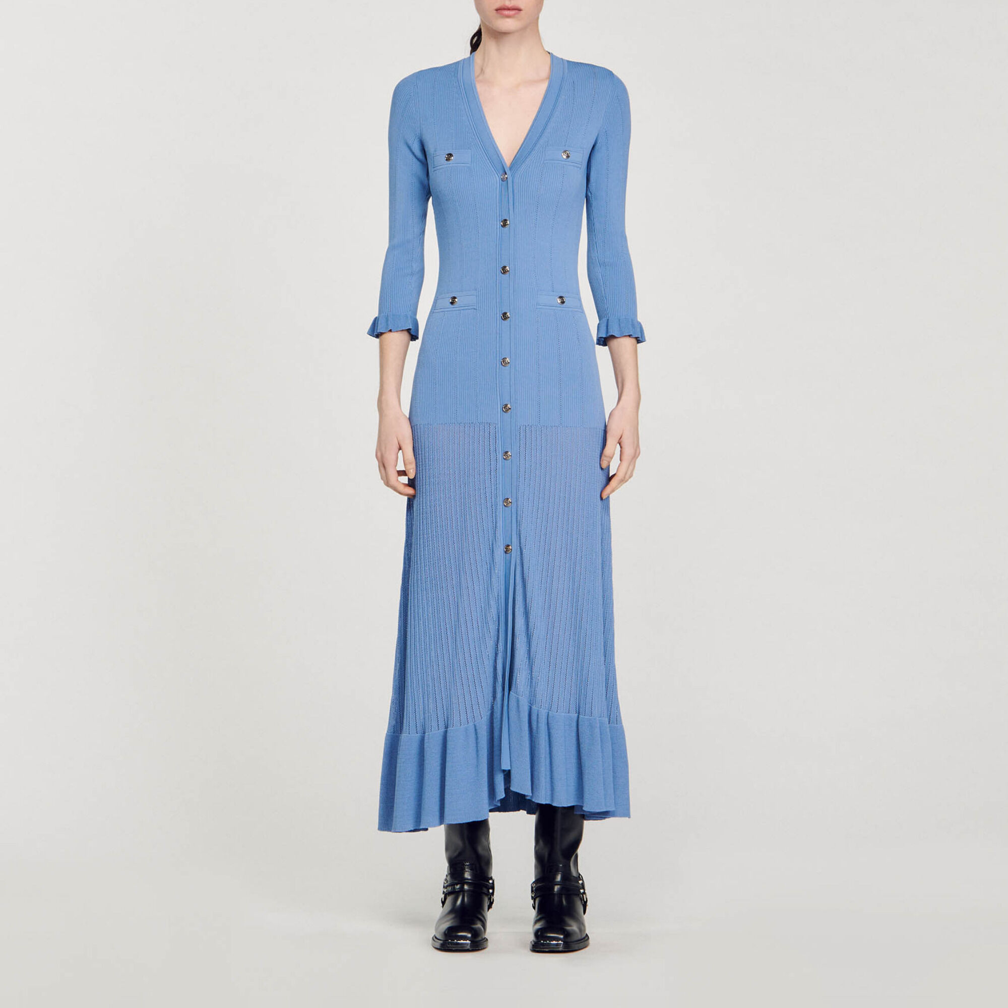 Long knitted dress Blue Women Sandro Paris