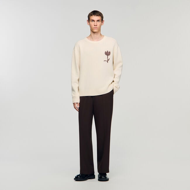 Wool sweater with flower detail