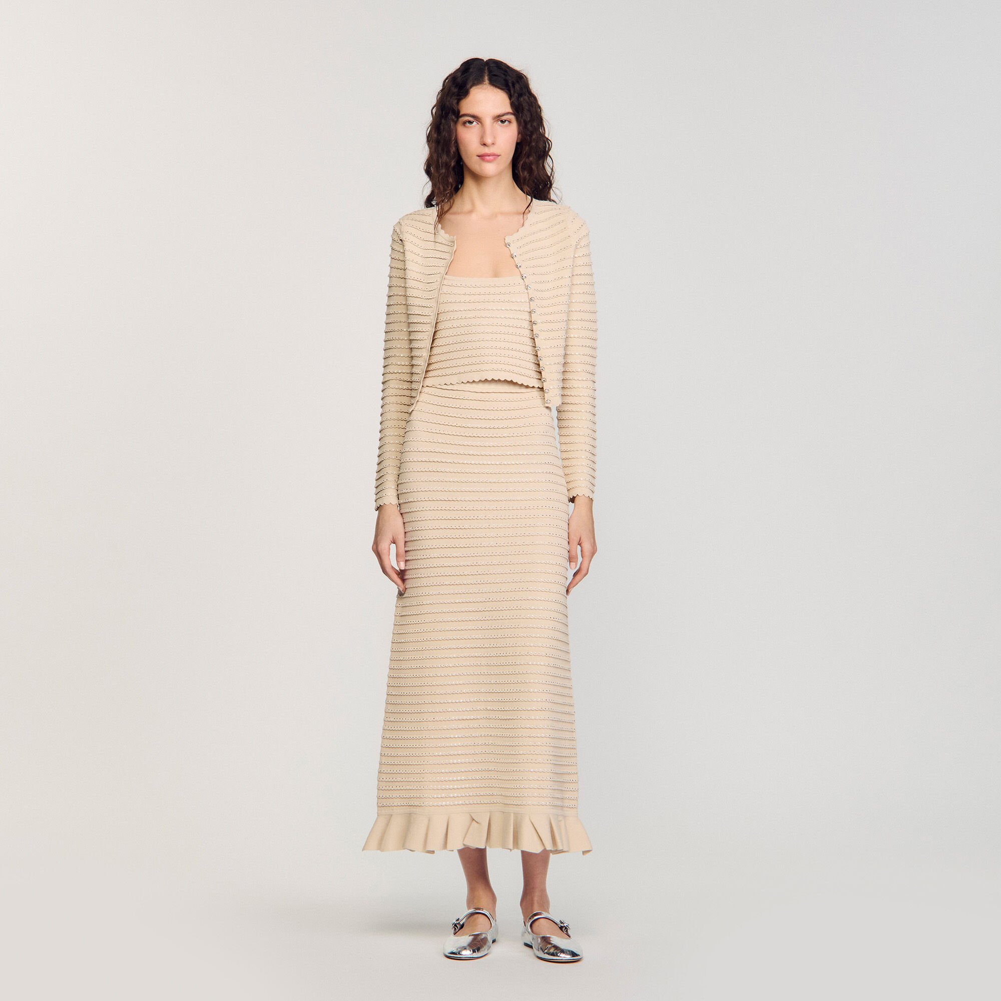 Rhinestone knit maxi skirt white / beige For Women | Sandro
