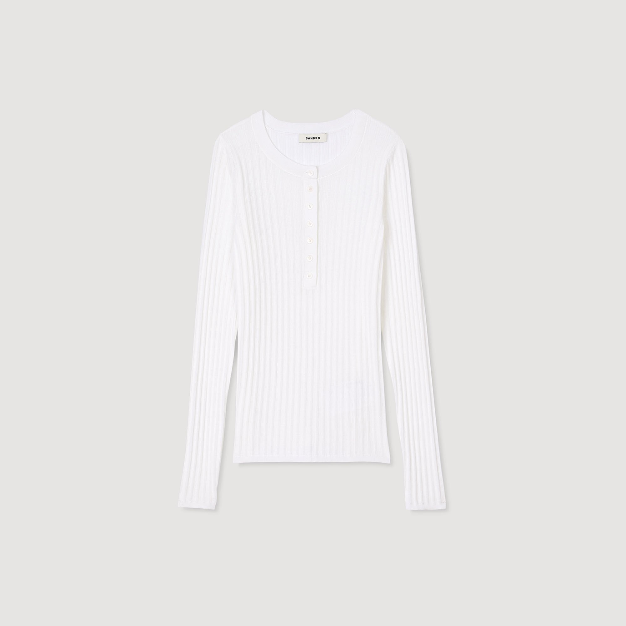 Ribbed sweater with Tunisian collar
