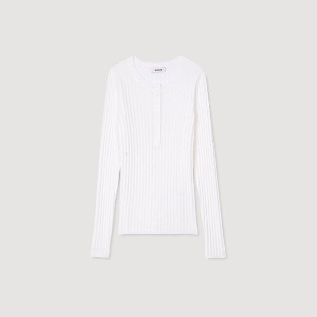 Ribbed sweater with Tunisian collar