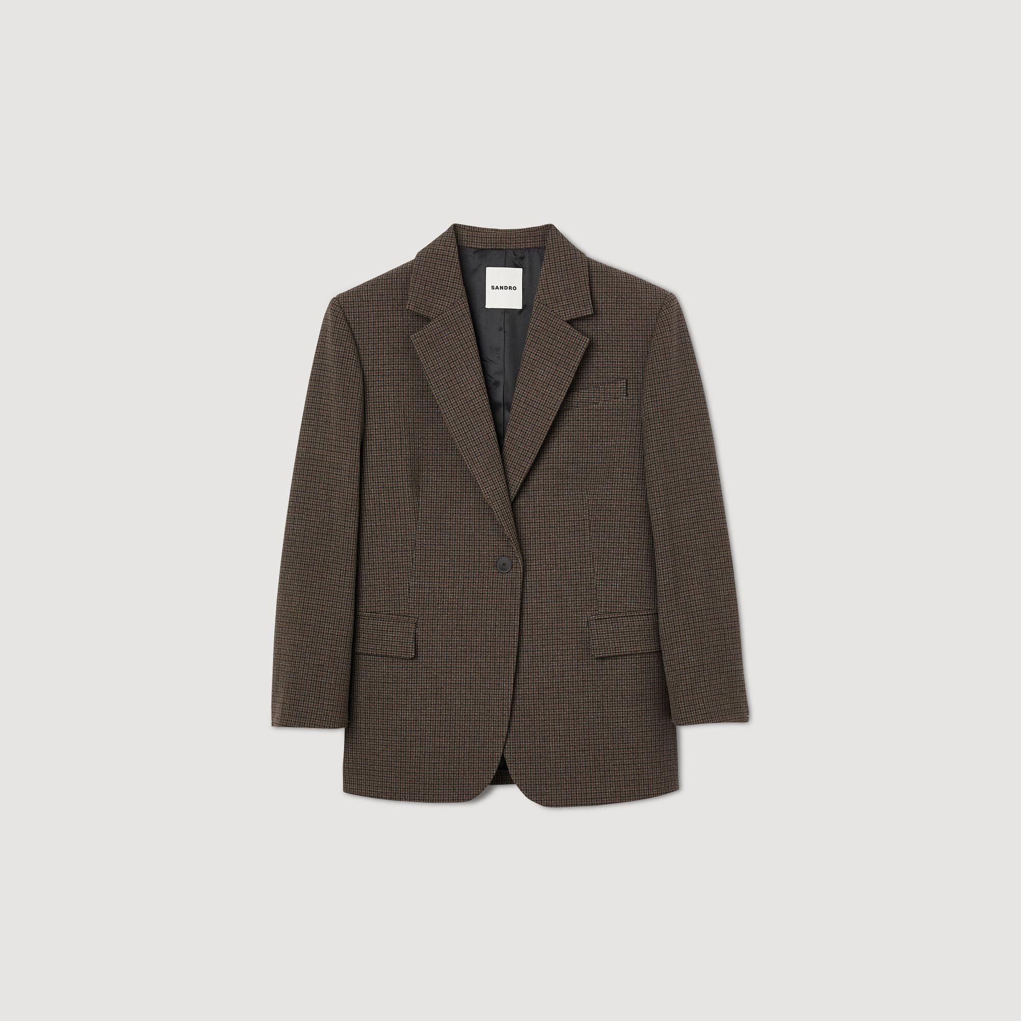 Suit jacket with small checks brown For Women | Sandro Paris