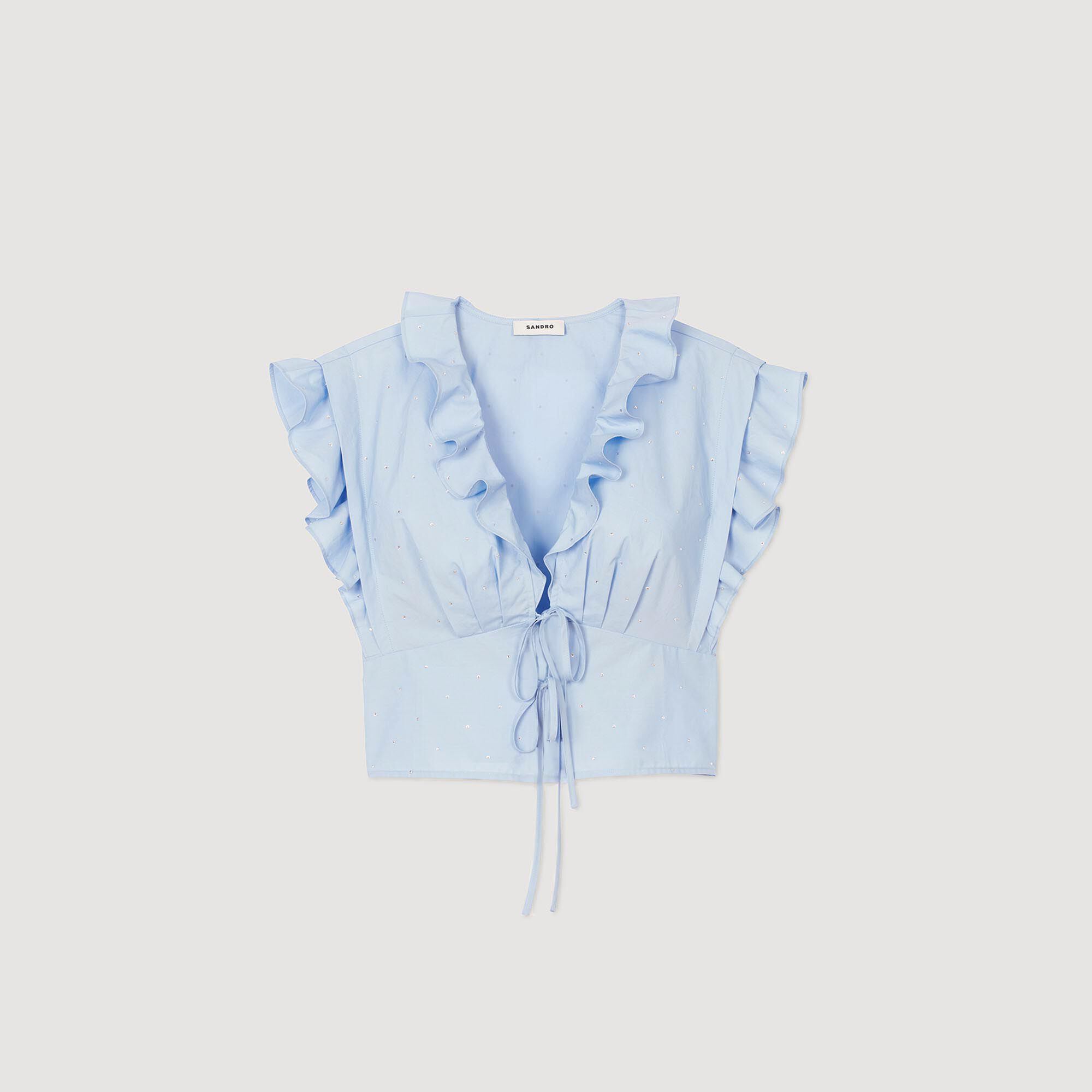 Rhinestone ruffle top blue For Women | Sandro Paris