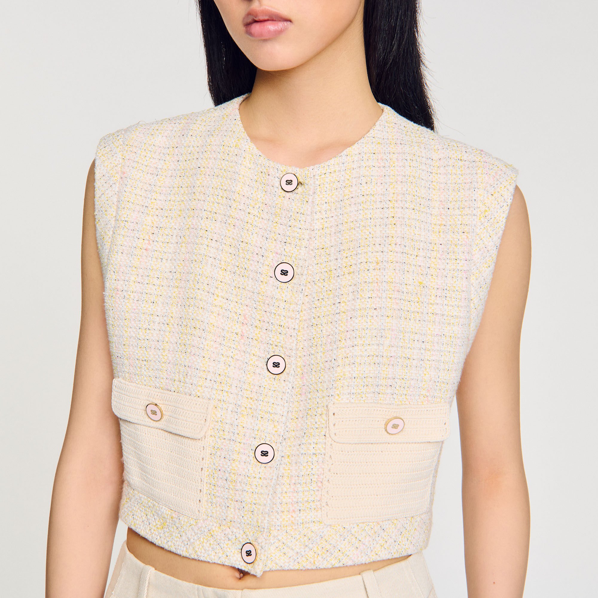 【SANDRO】 Bead Trim Cropped Tweed Jacket Sandro Bead Trim Cropped Tweed Jacket | Bloomingdale's