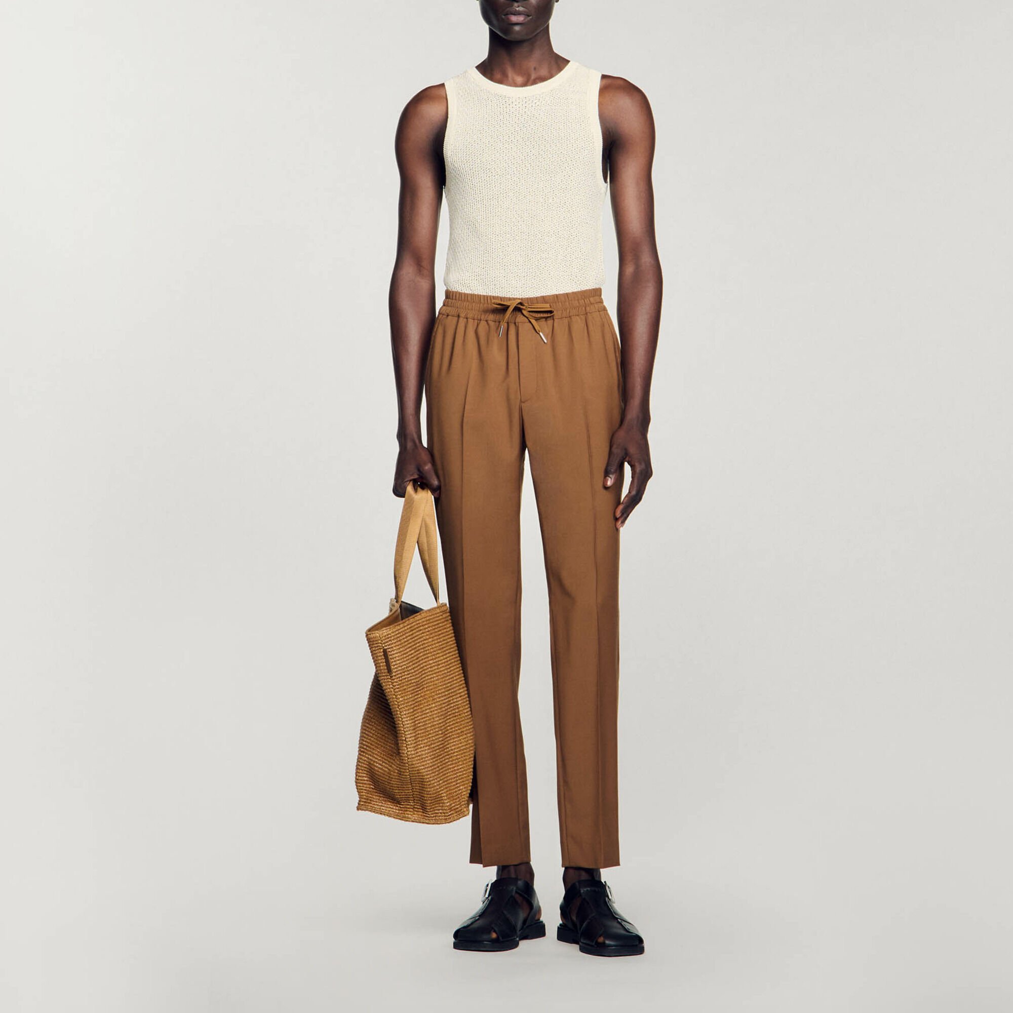 Elasticated straight-leg trousers