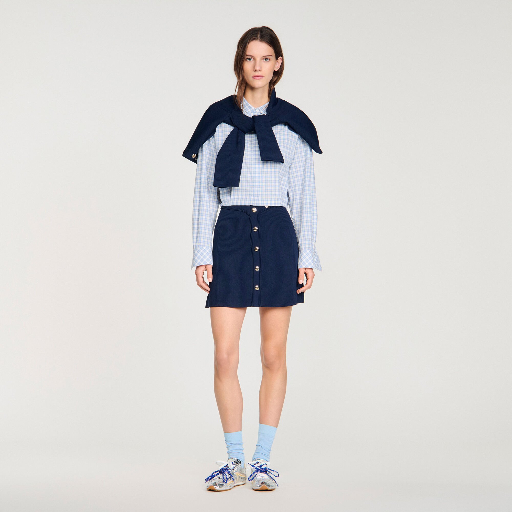 Mini ribbed skirt with press studs