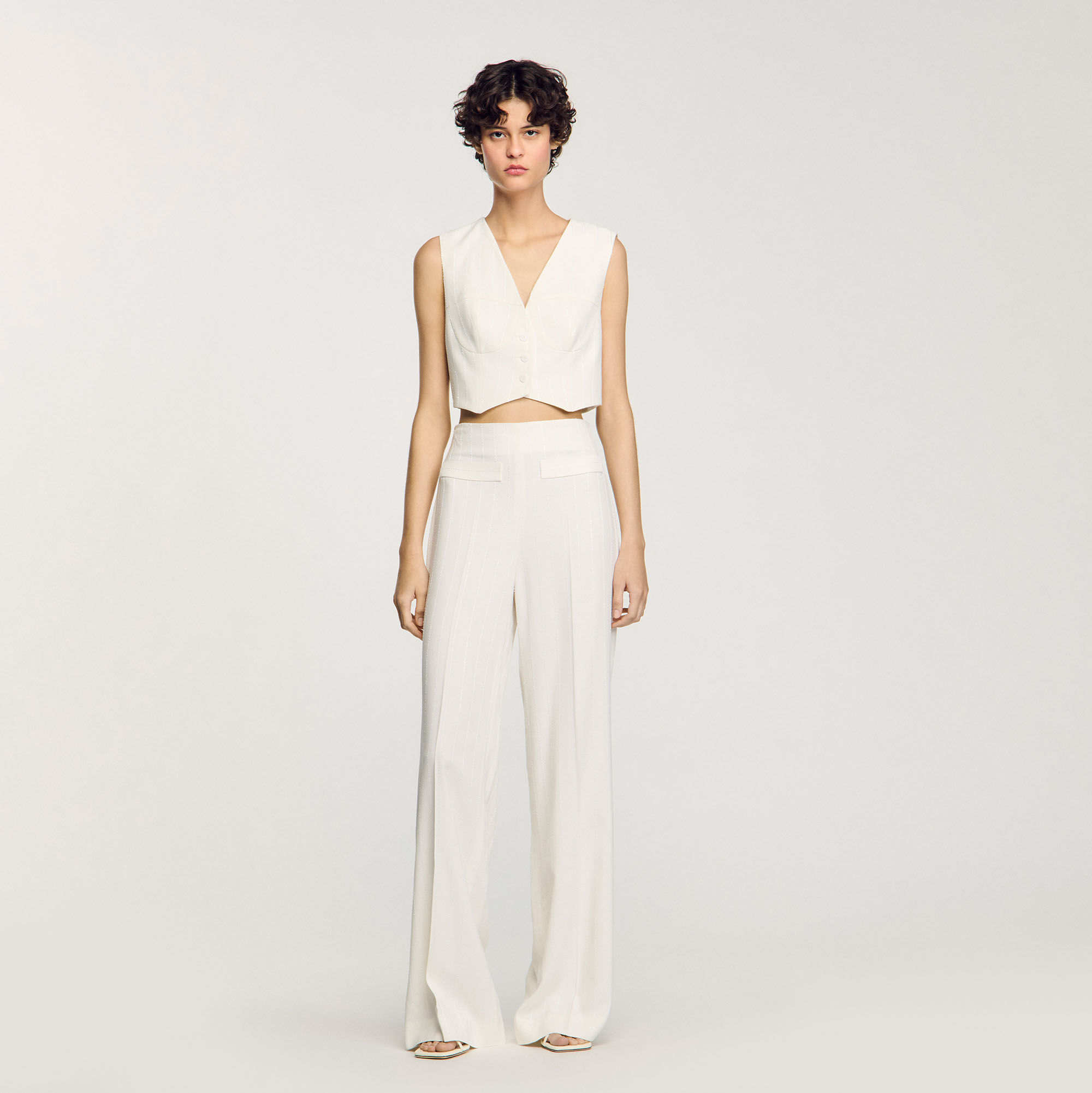 Sequin cropped jacket white / beige For Women | Sandro Paris