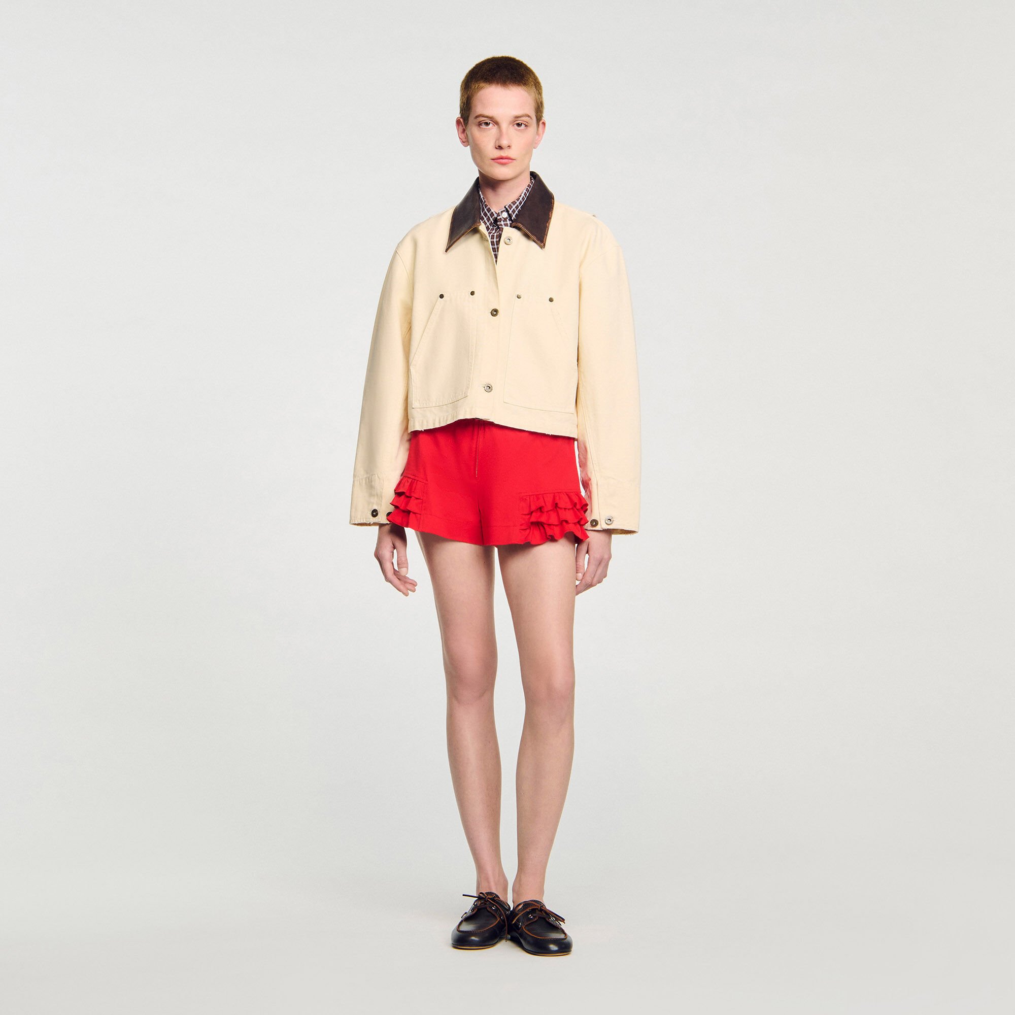 Leather collar workwear jacket