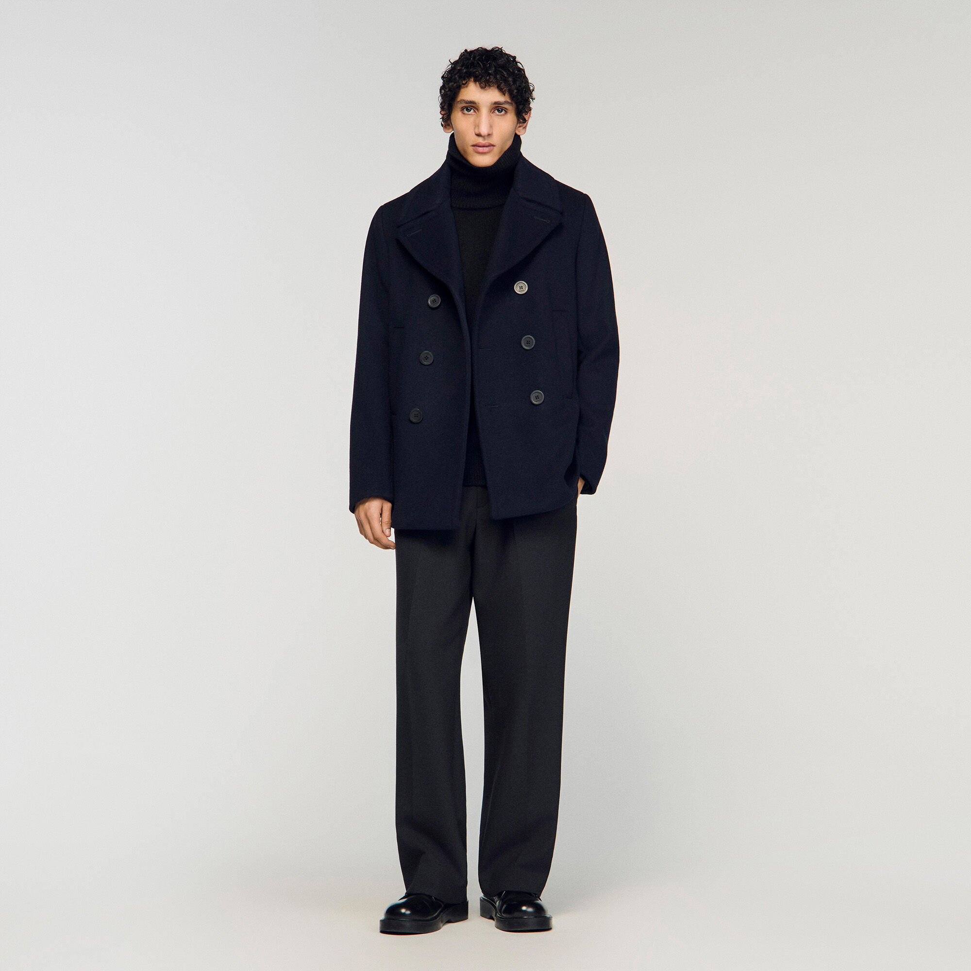 Straight-fit wool-blend coat blue for Men | Sandro Paris
