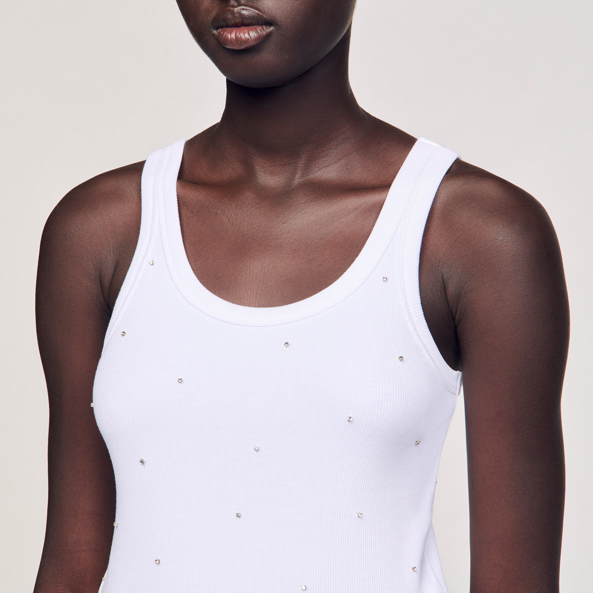 Vest top with rhinestones white / beige For Women | Sandro Paris