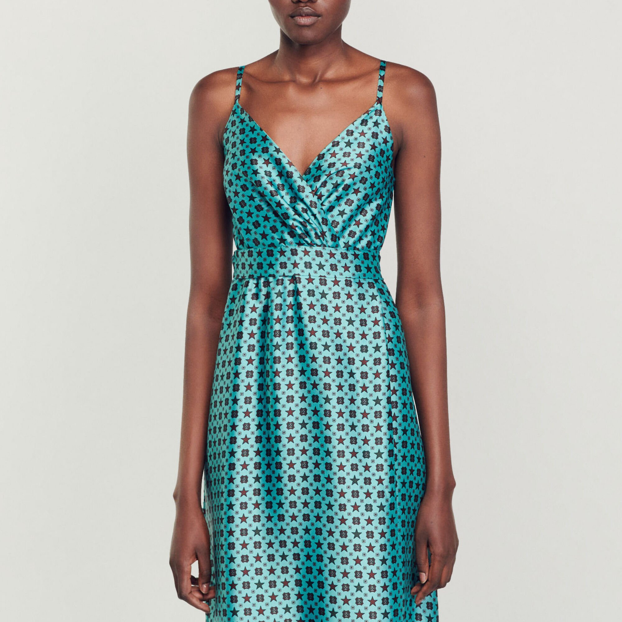 Printed satin midi dress