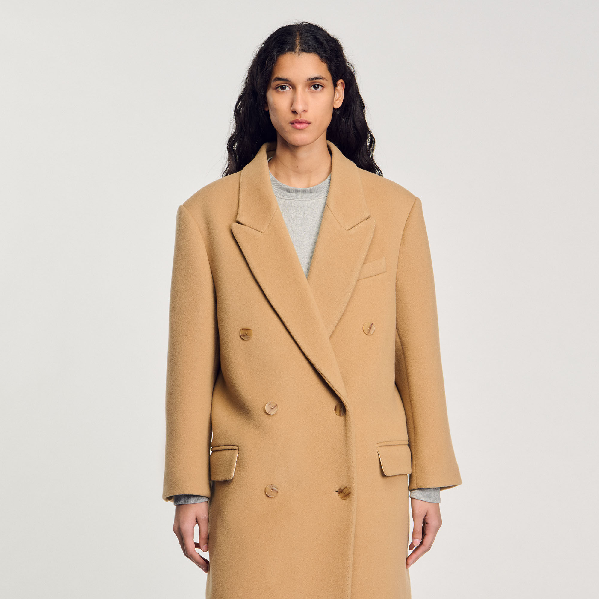 Long wool-blend coat