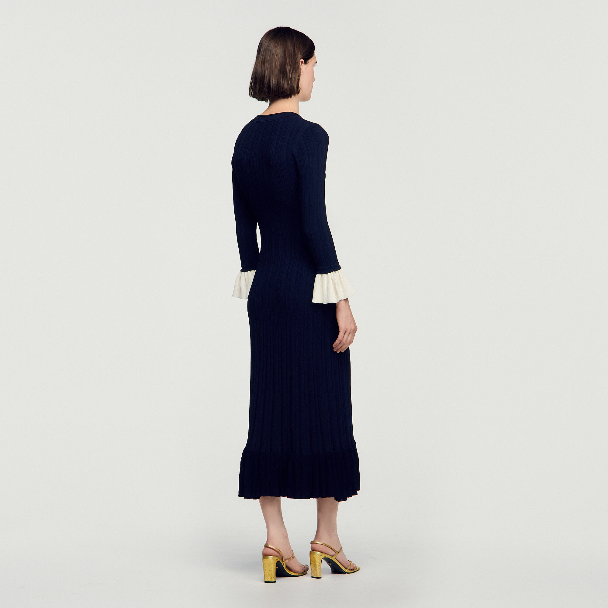 Two-tone knit midi dress in Navy Blue for Women | Sandro Paris