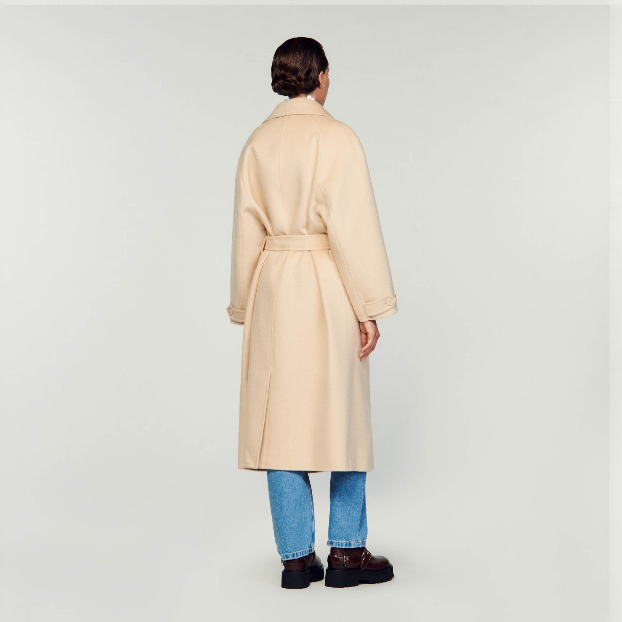 Double-breasted wool trench coat