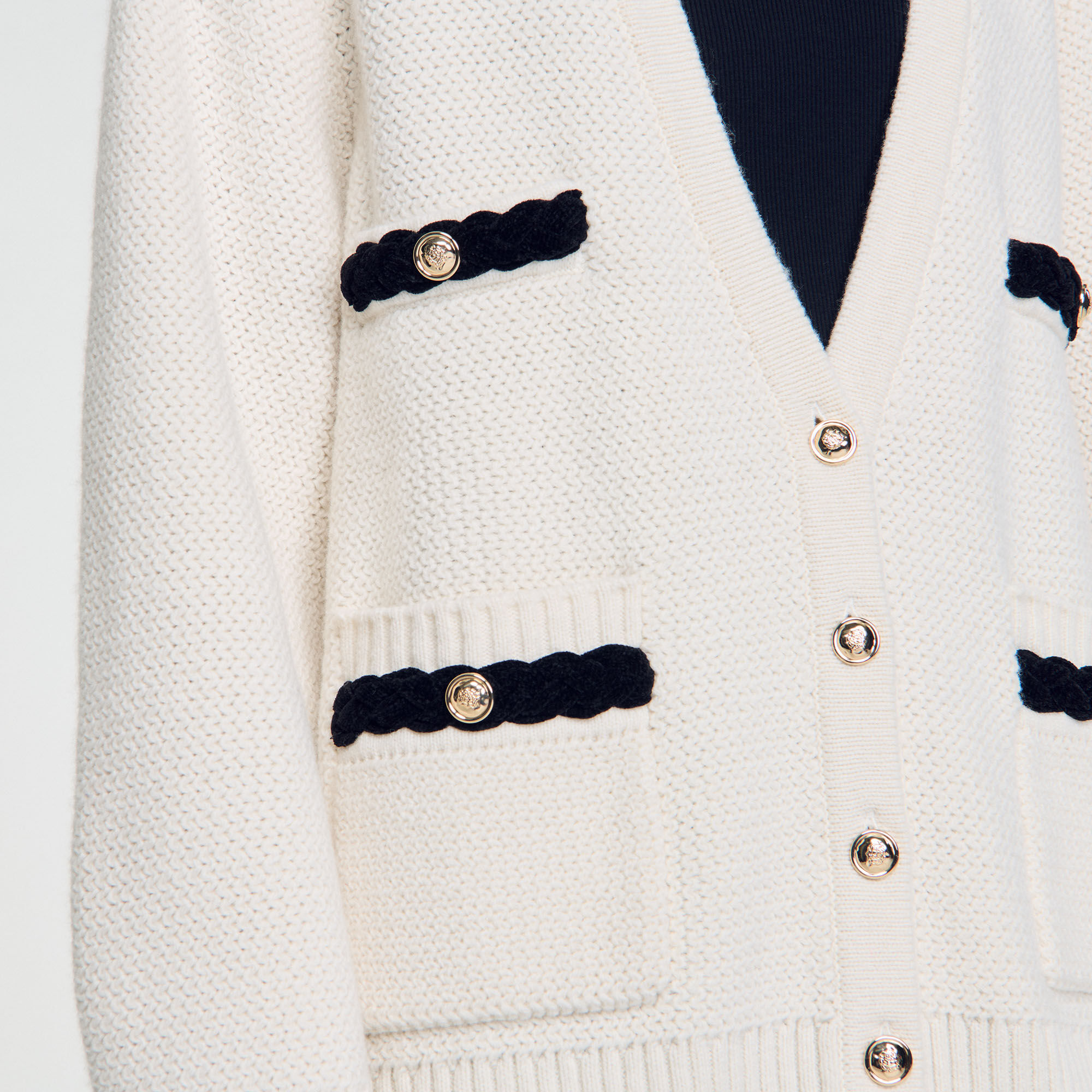 Long wool cardigan white / beige For Women | Sandro Paris