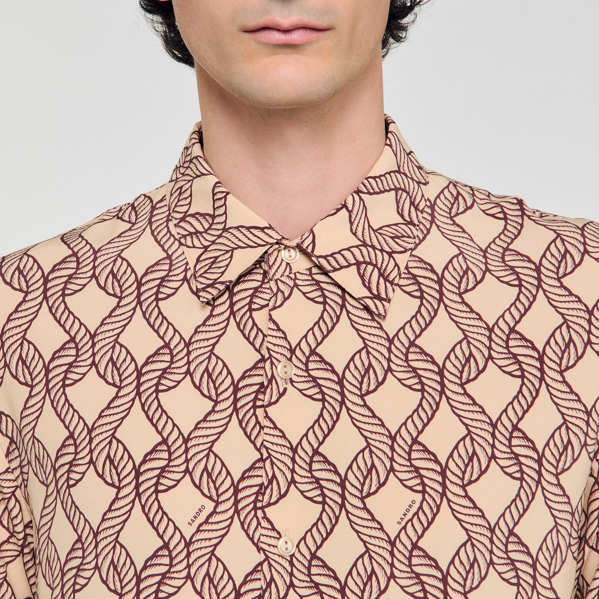 Loose-fit rope print shirt in Butter cream for Men | Sandro Paris
