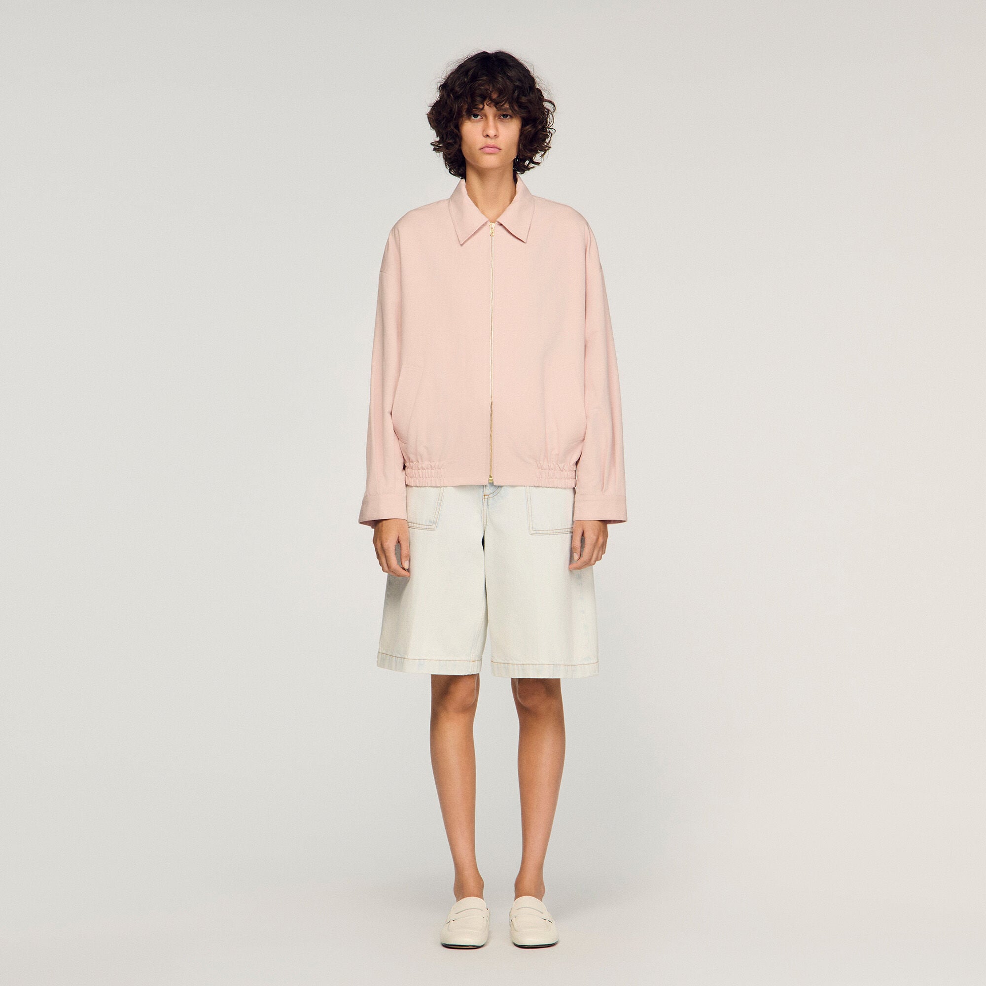 Wide cotton linen zip jacket