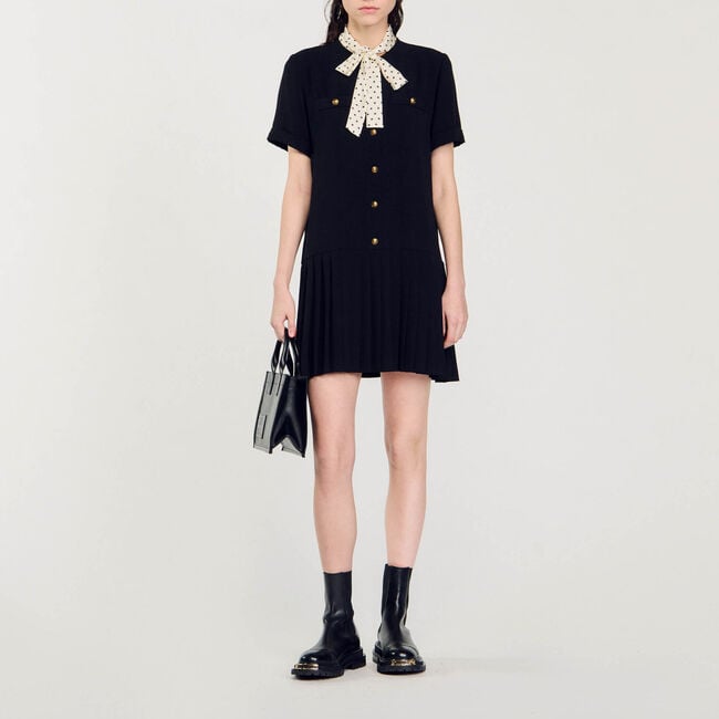 Short dress with polka dot tie