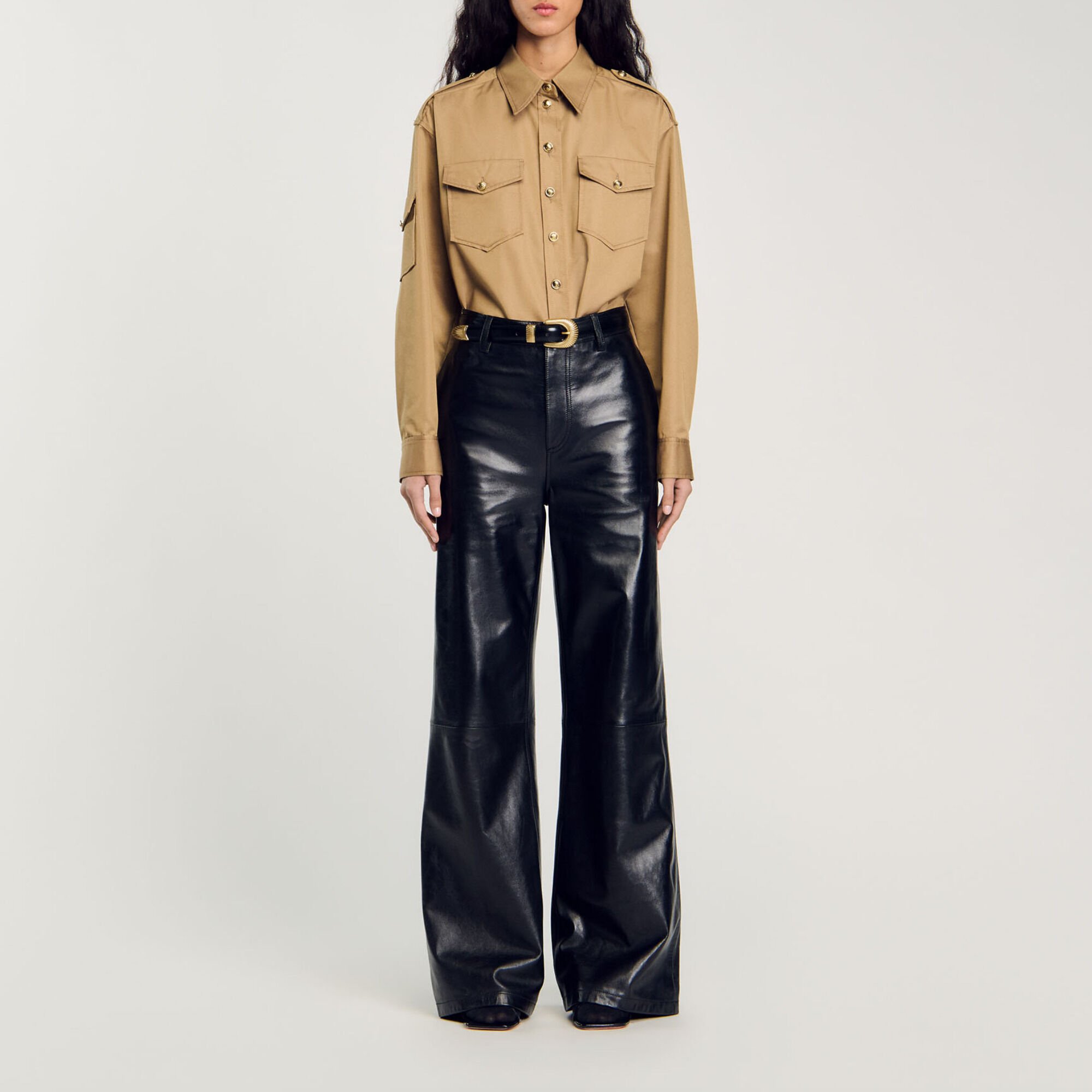 Flared leather trousers