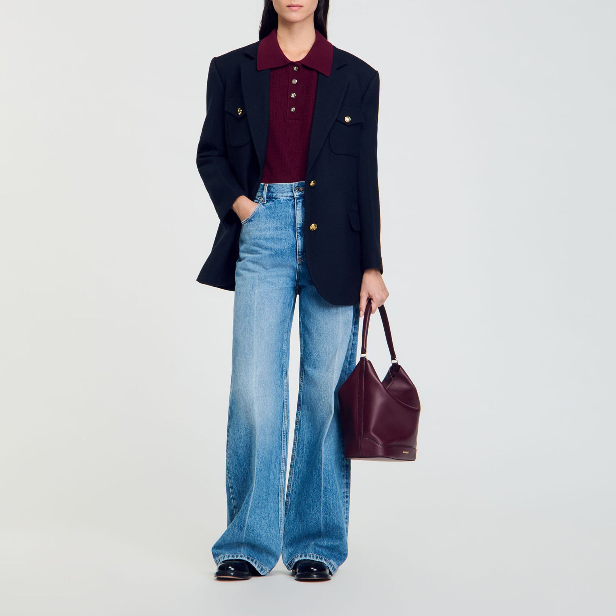 Cable Knit Polo-Neck Sweater