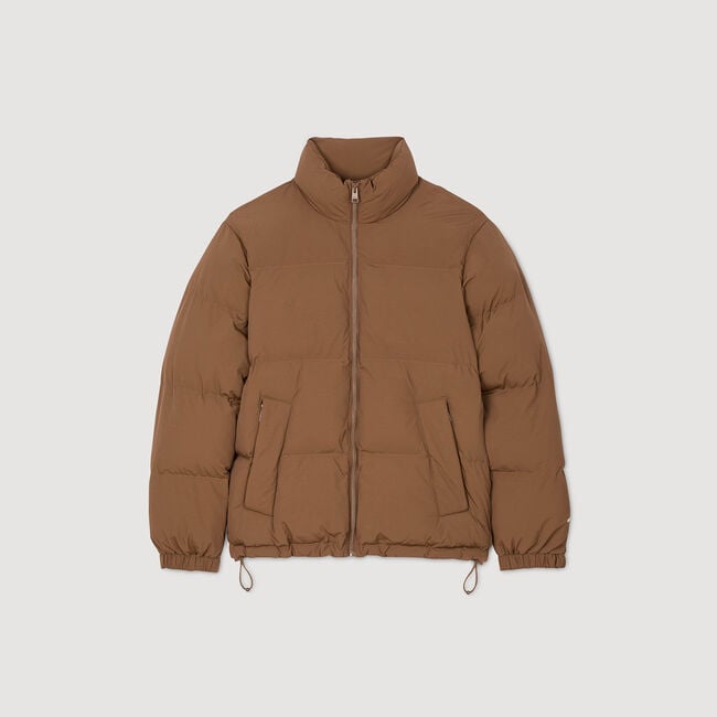 Hooded puffer with high collar