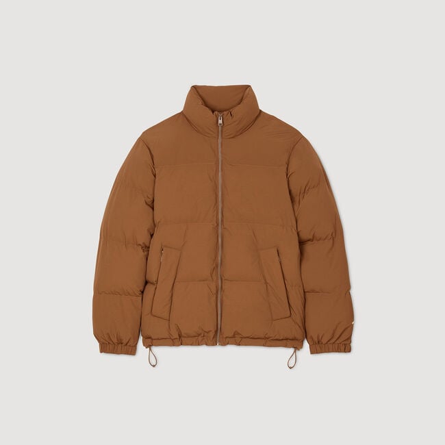 Hooded puffer with high collar