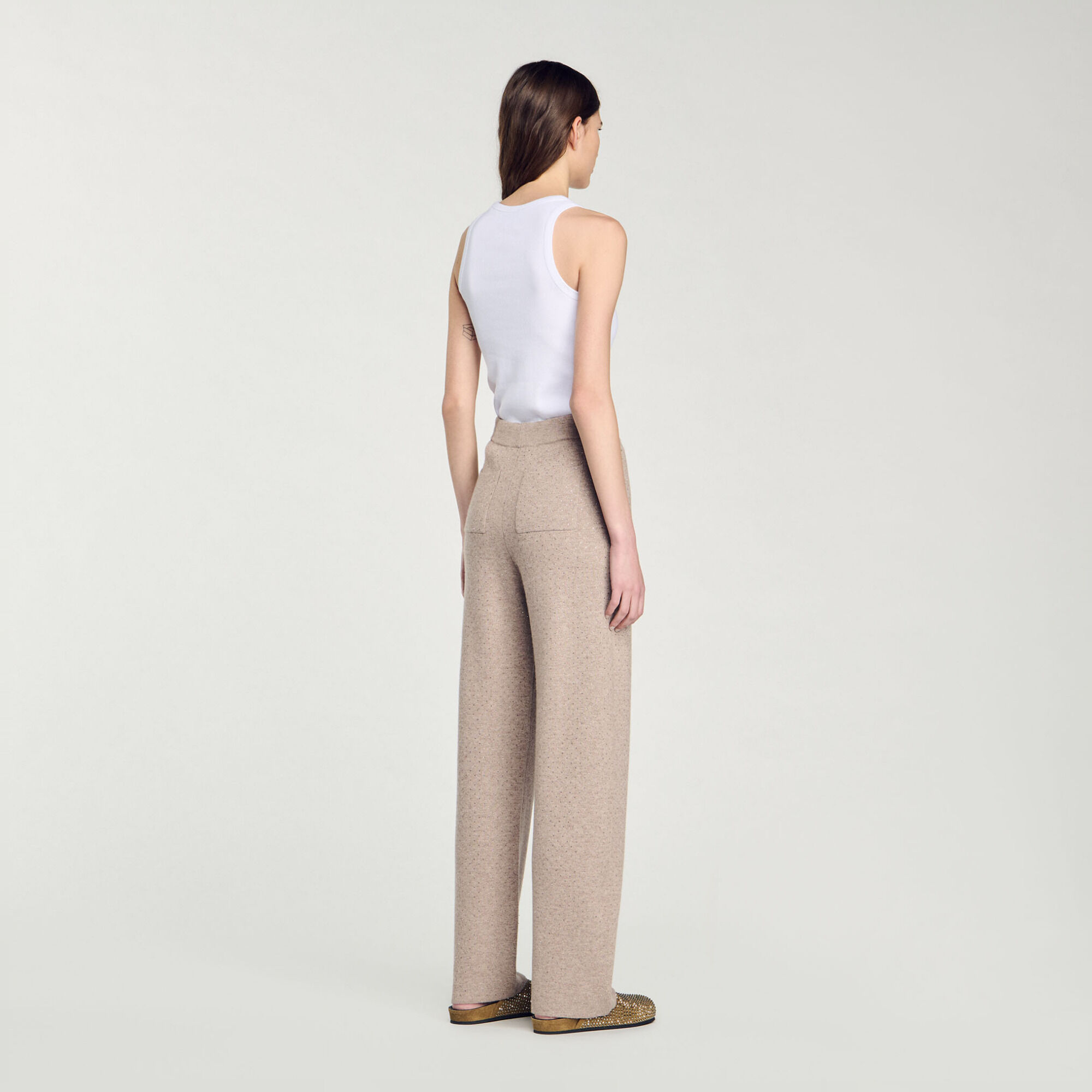 Knit rhinestone-covered pants