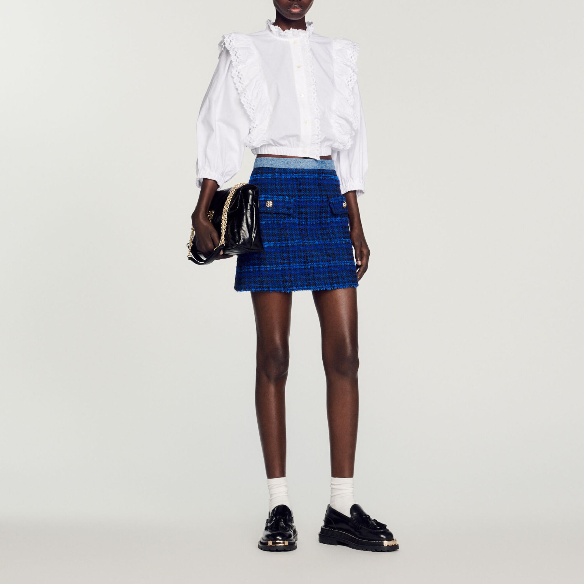 Sandro Tweed Mini Skirt ツイードミニスカート SANDRO Sequin-embellished metallic tweed mini skirt | THE OUTNET