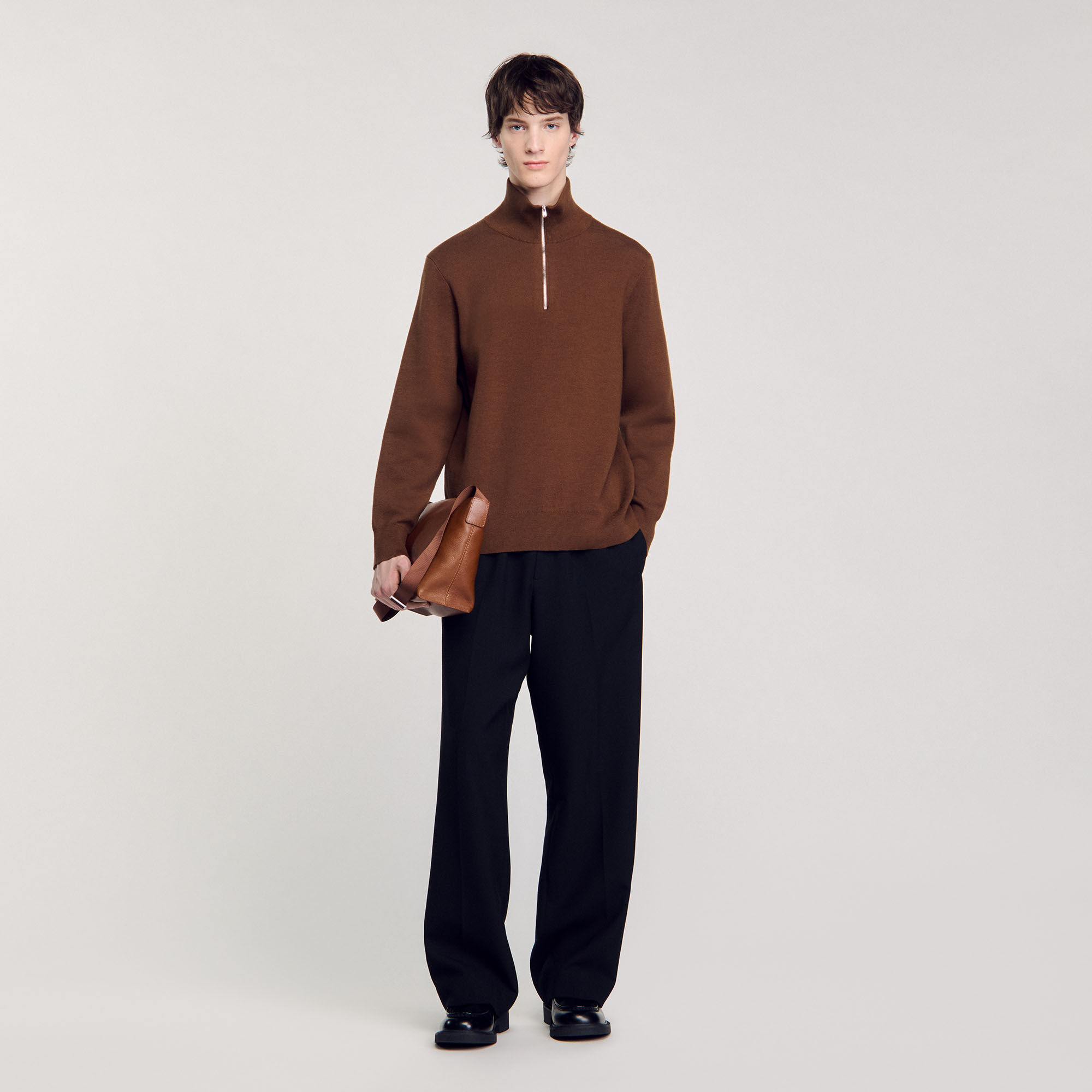 Half-Zip sweater brown for Men | Sandro Paris Half-Zip sweater brown for Men | Sandro Paris