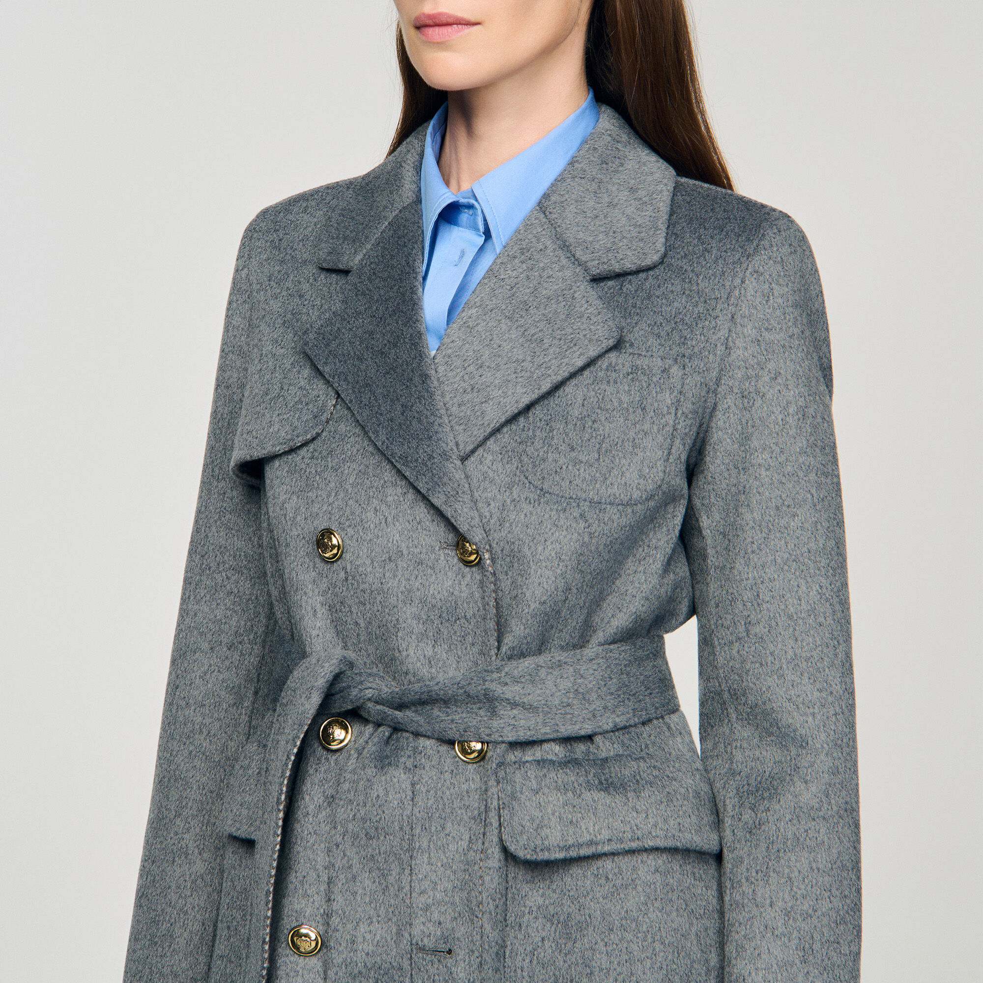 Double-faced check coat black / gray For Women | Sandro Paris