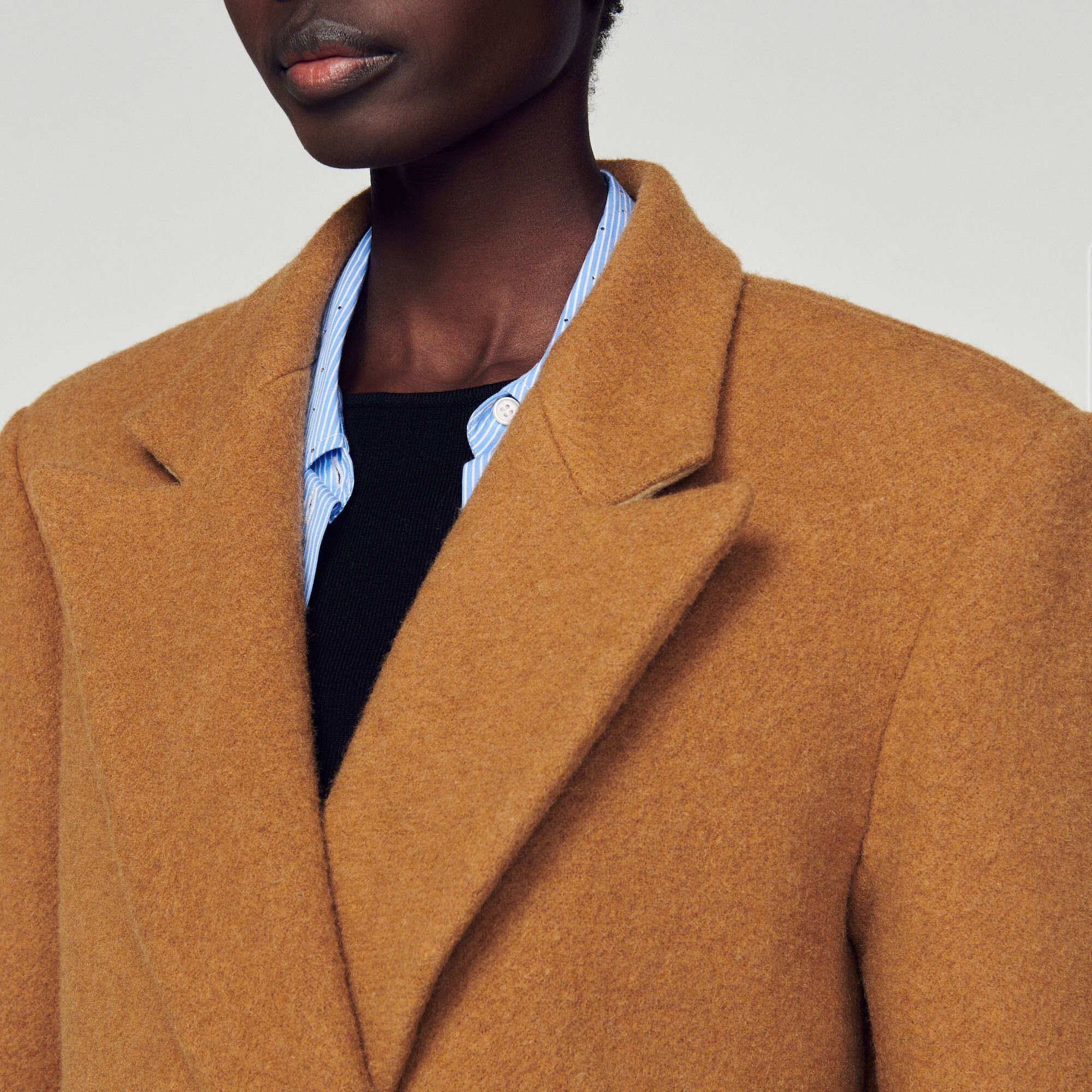 Straight-cut brushed wool coat