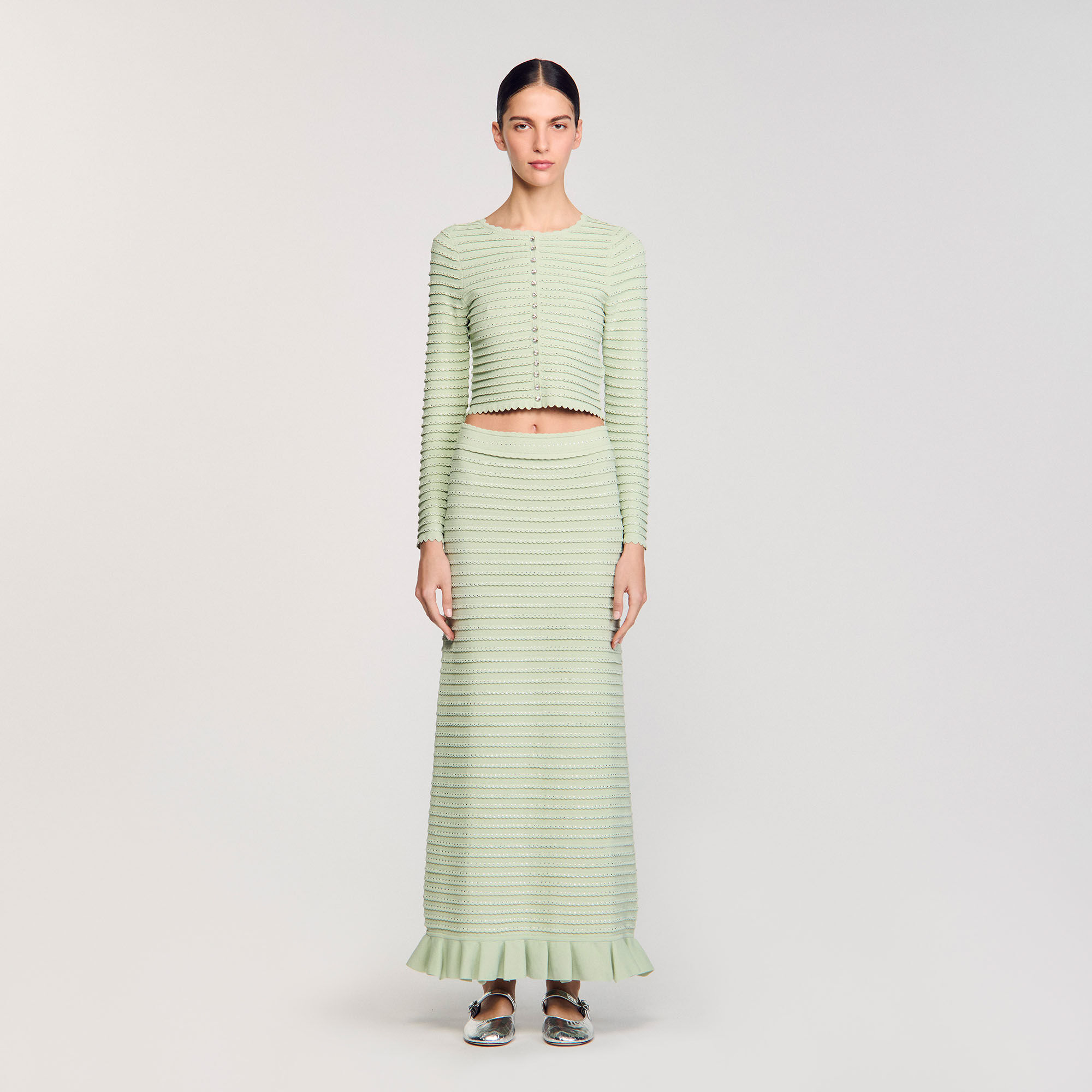 商品画像：Ziah Sheer Knit Skirt in Black | FWRD 1
