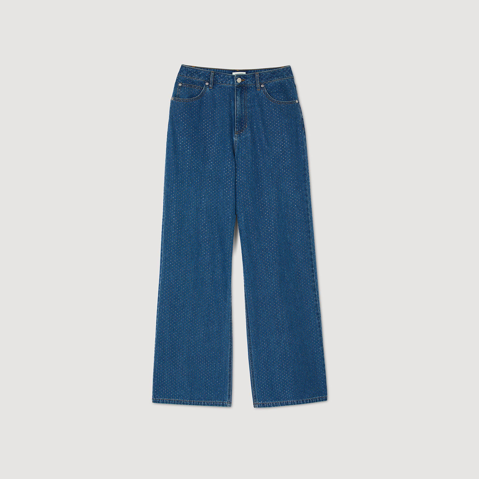 送料無料 ギフト jeans rhinestone Wide-leg blue Paris Sandro | Women For 調理器具