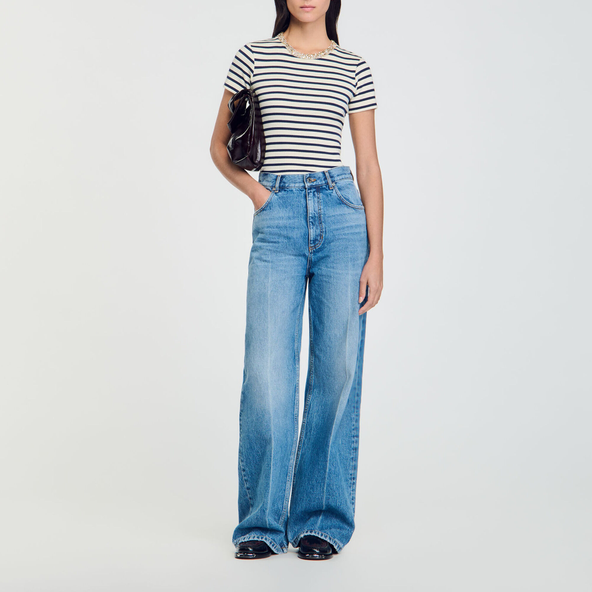 Stripy rhinestone T-shirt